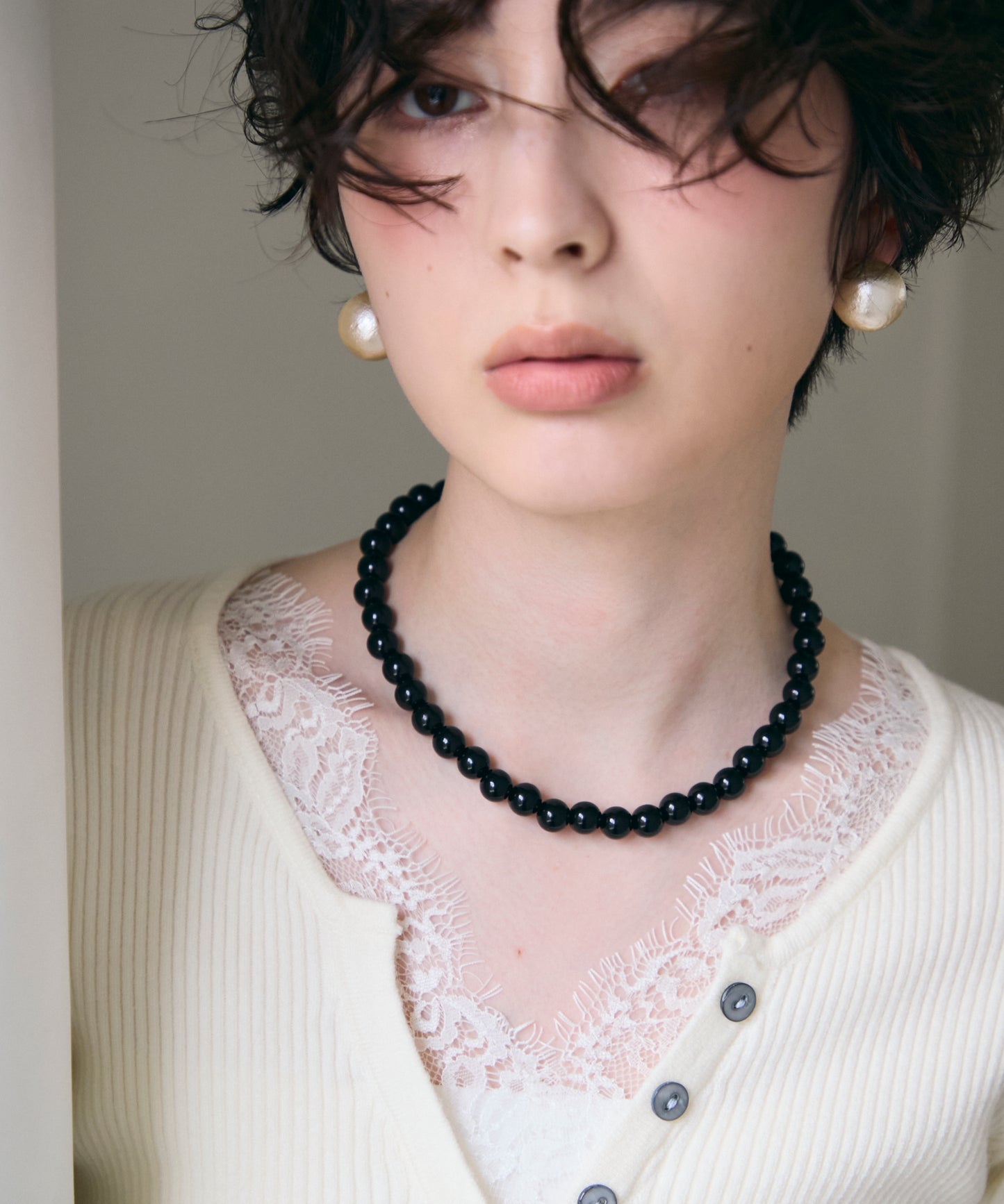 ビッグコットンパールピアス