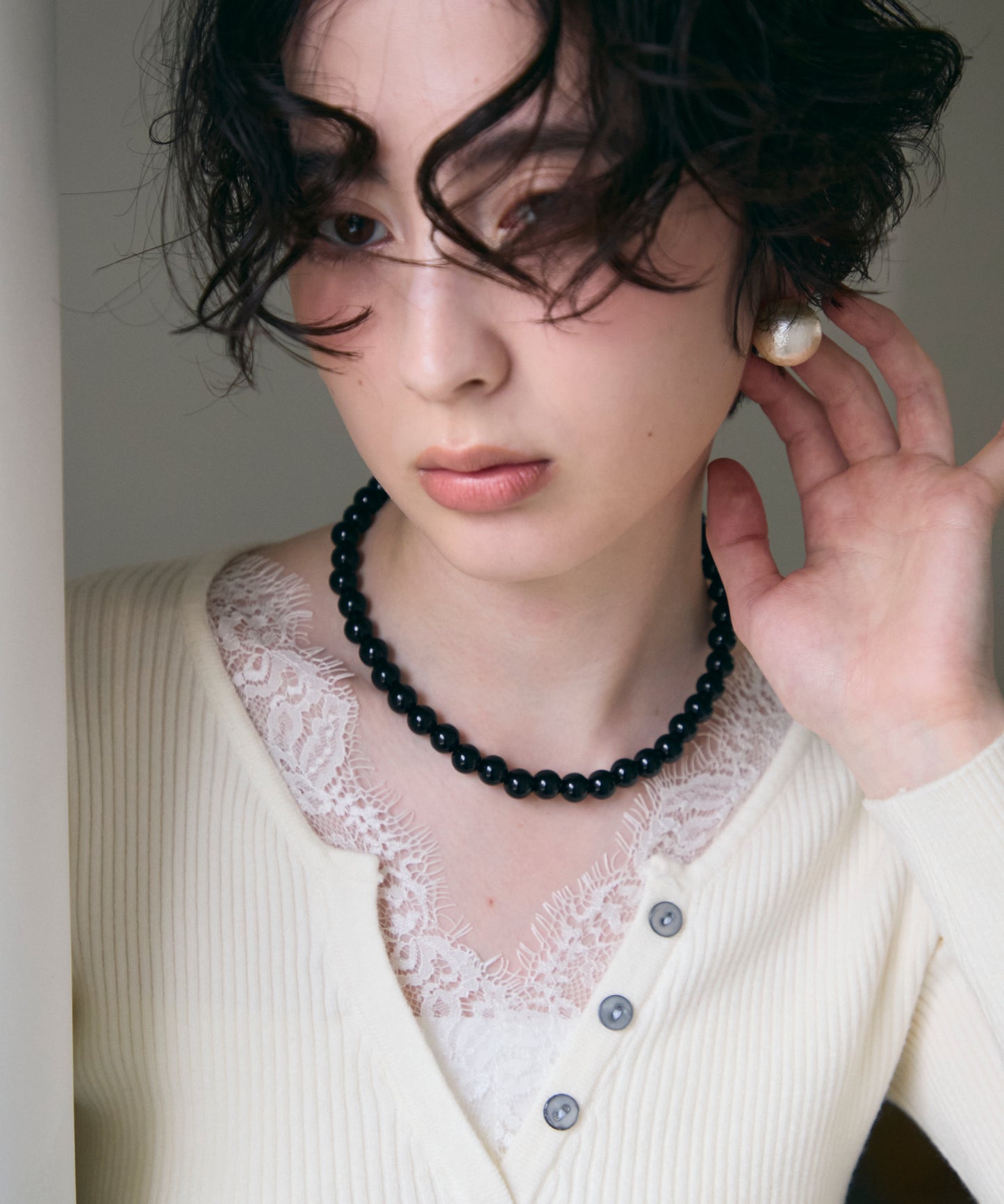 ビッグコットンパールピアス