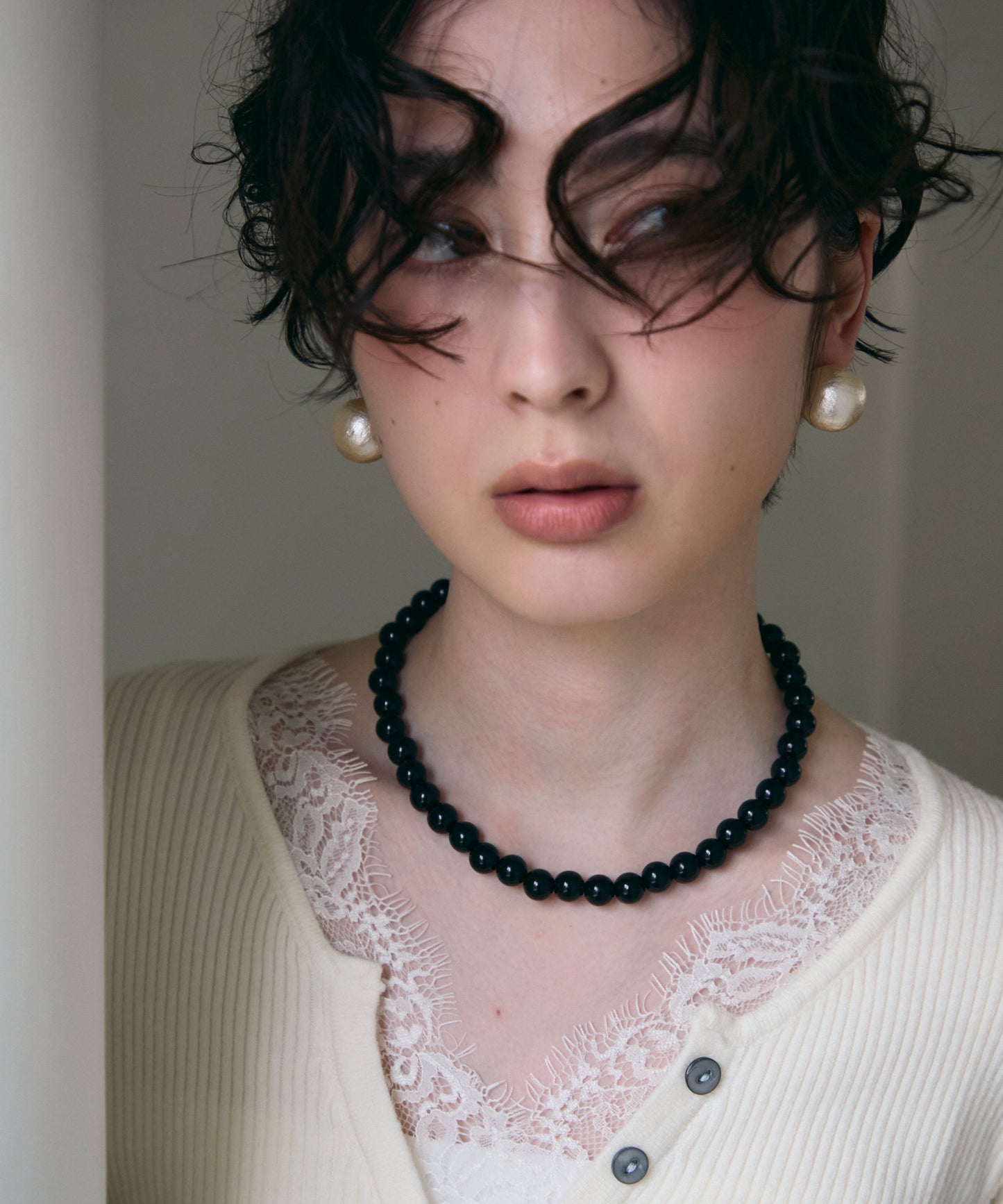 ビッグコットンパールピアス