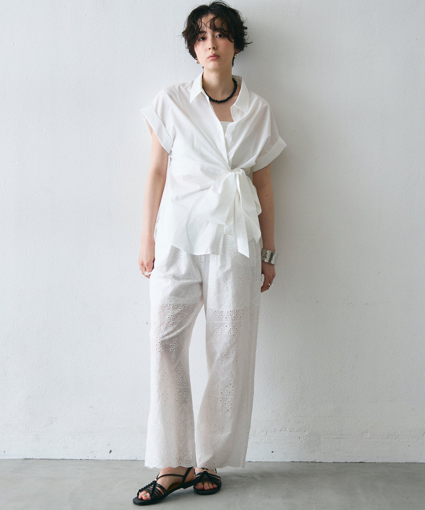 脇リボンフレンチスリーブシャツ