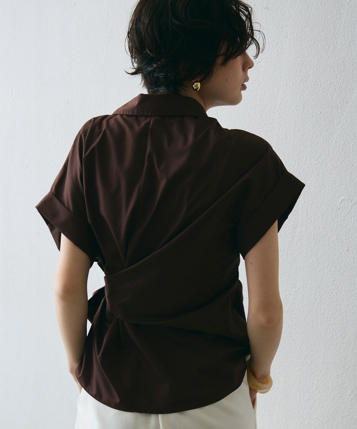 脇リボンフレンチスリーブシャツ