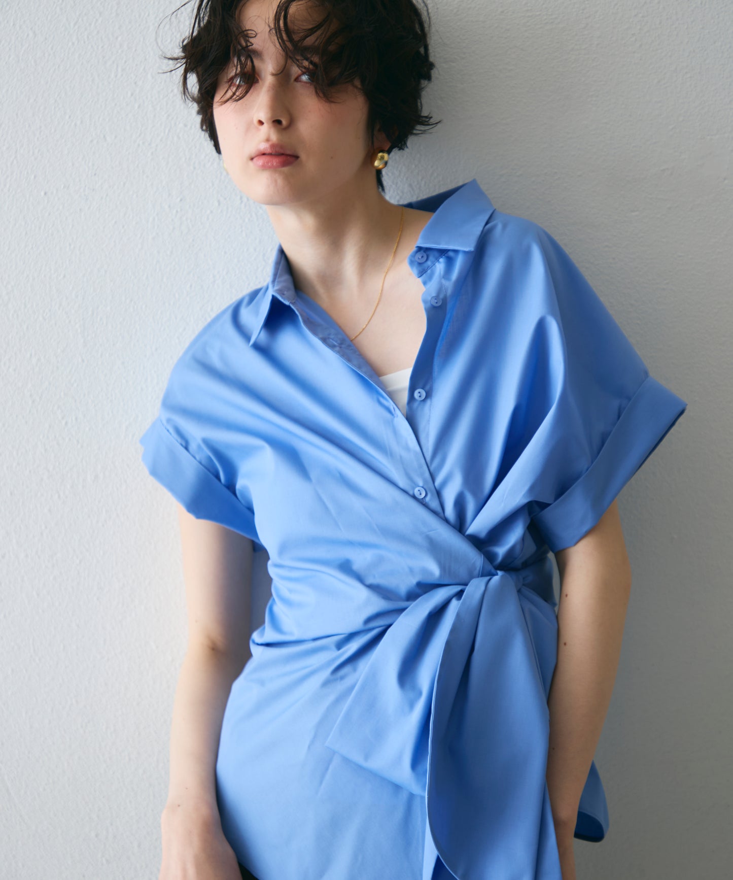 脇リボンフレンチスリーブシャツ