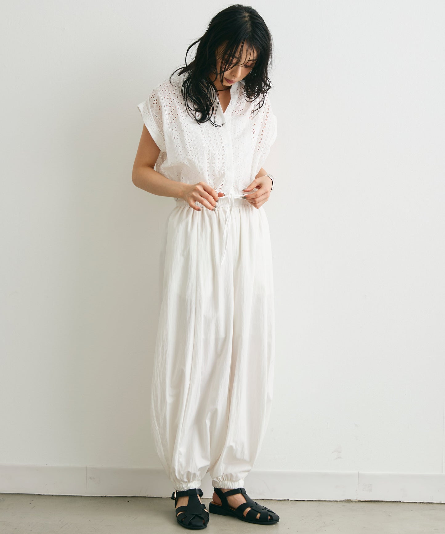 エンブロイダリーレースフレンチ開襟シャツ