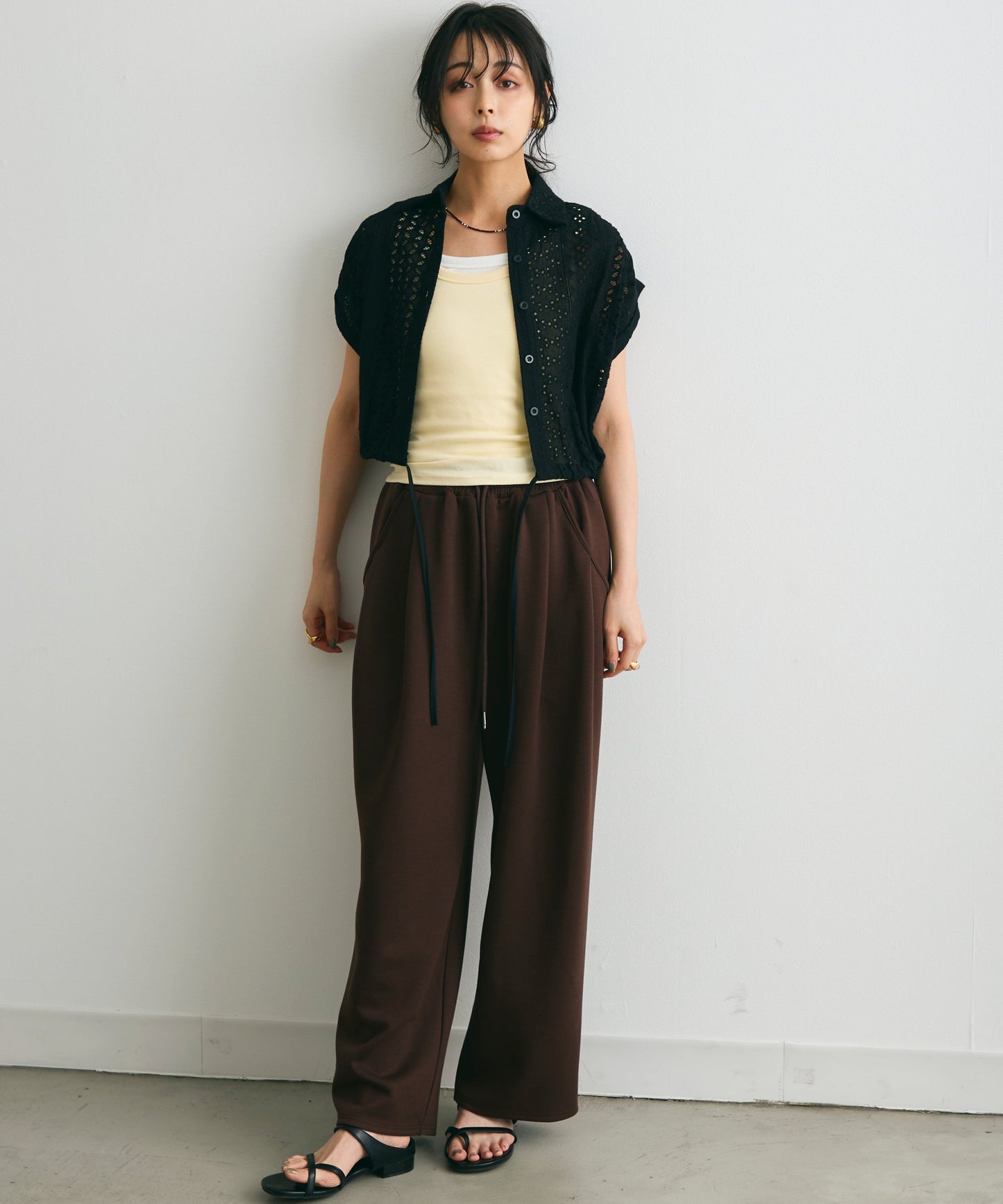 エンブロイダリーレースフレンチ開襟シャツ