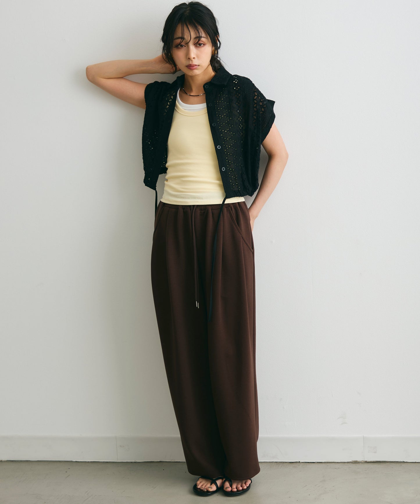 エンブロイダリーレースフレンチ開襟シャツ