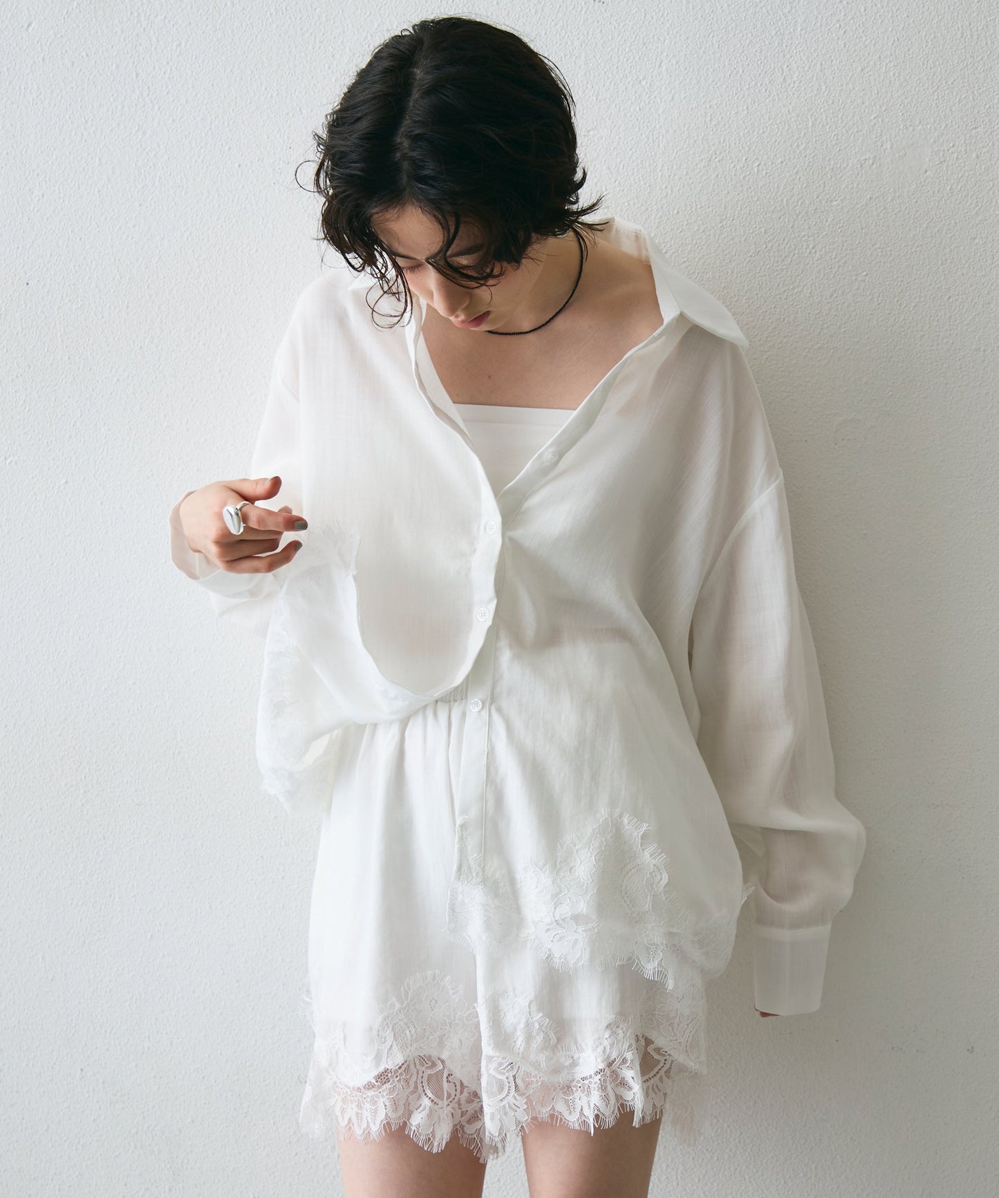 レースヘムシャツアンドショートパンツSETUP