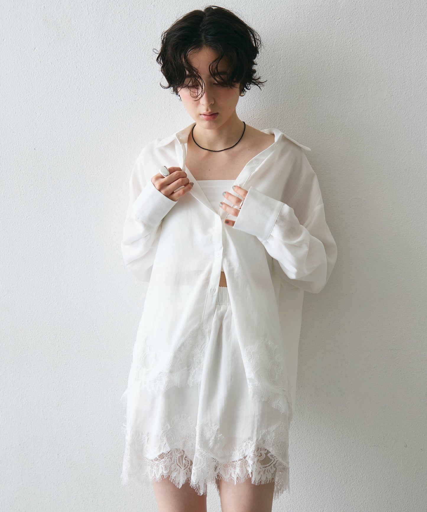 レースヘムシャツアンドショートパンツSETUP