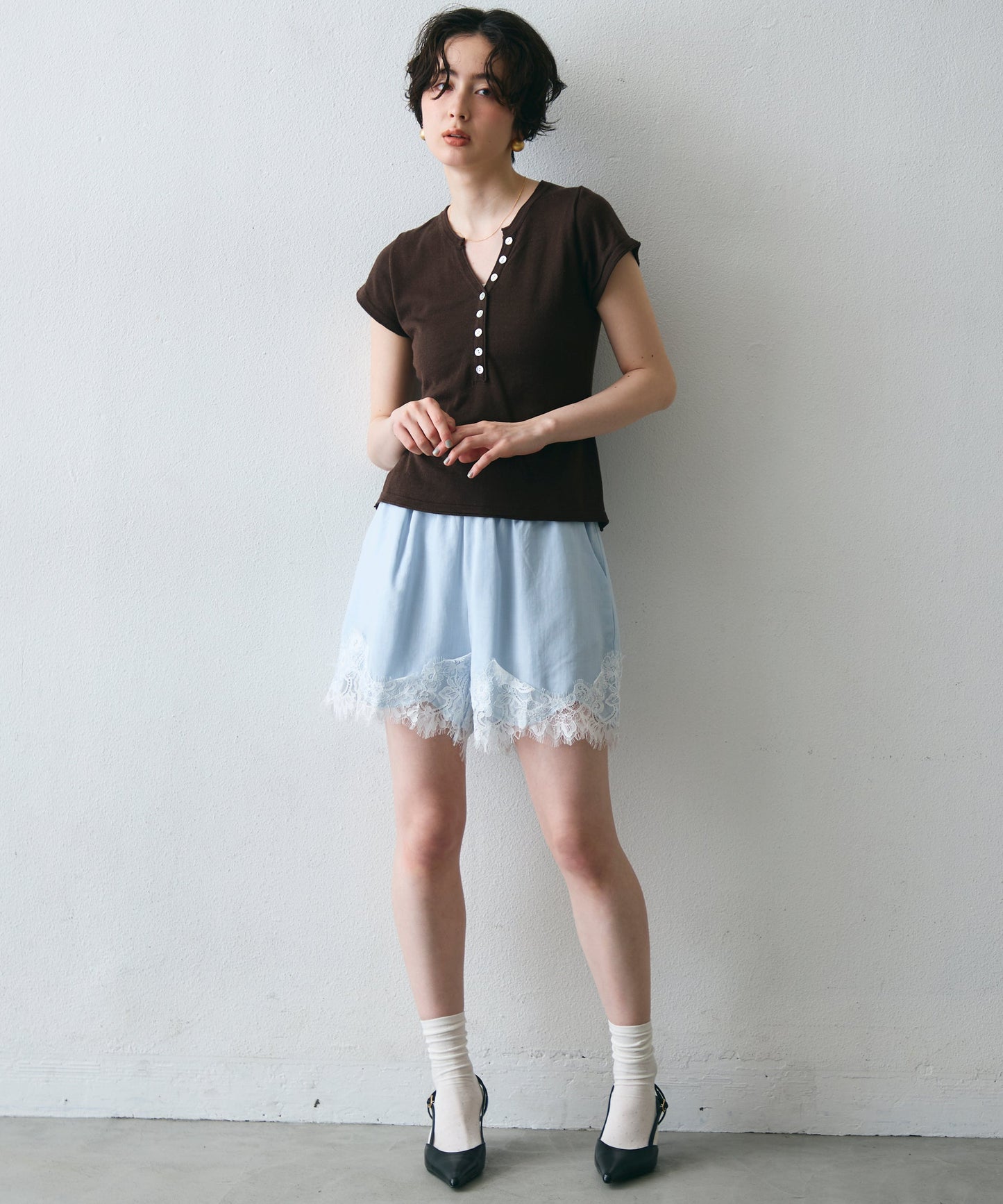 レースヘムシャツアンドショートパンツSETUP