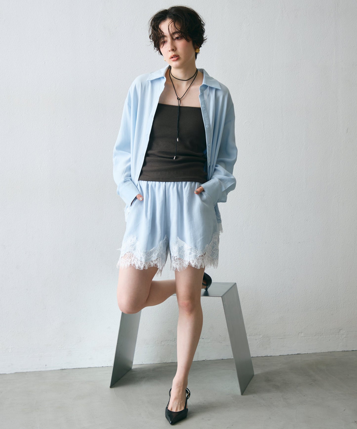 レースヘムシャツアンドショートパンツSETUP