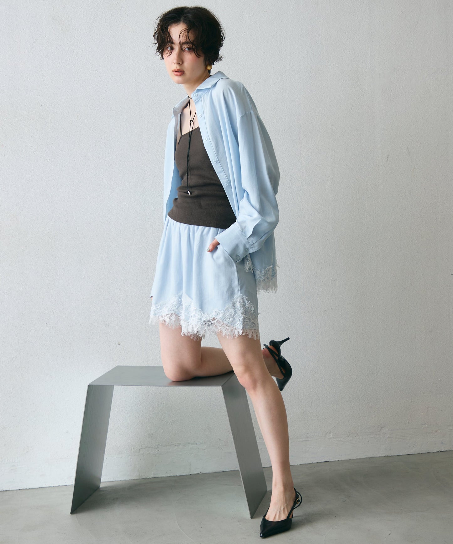レースヘムシャツアンドショートパンツSETUP