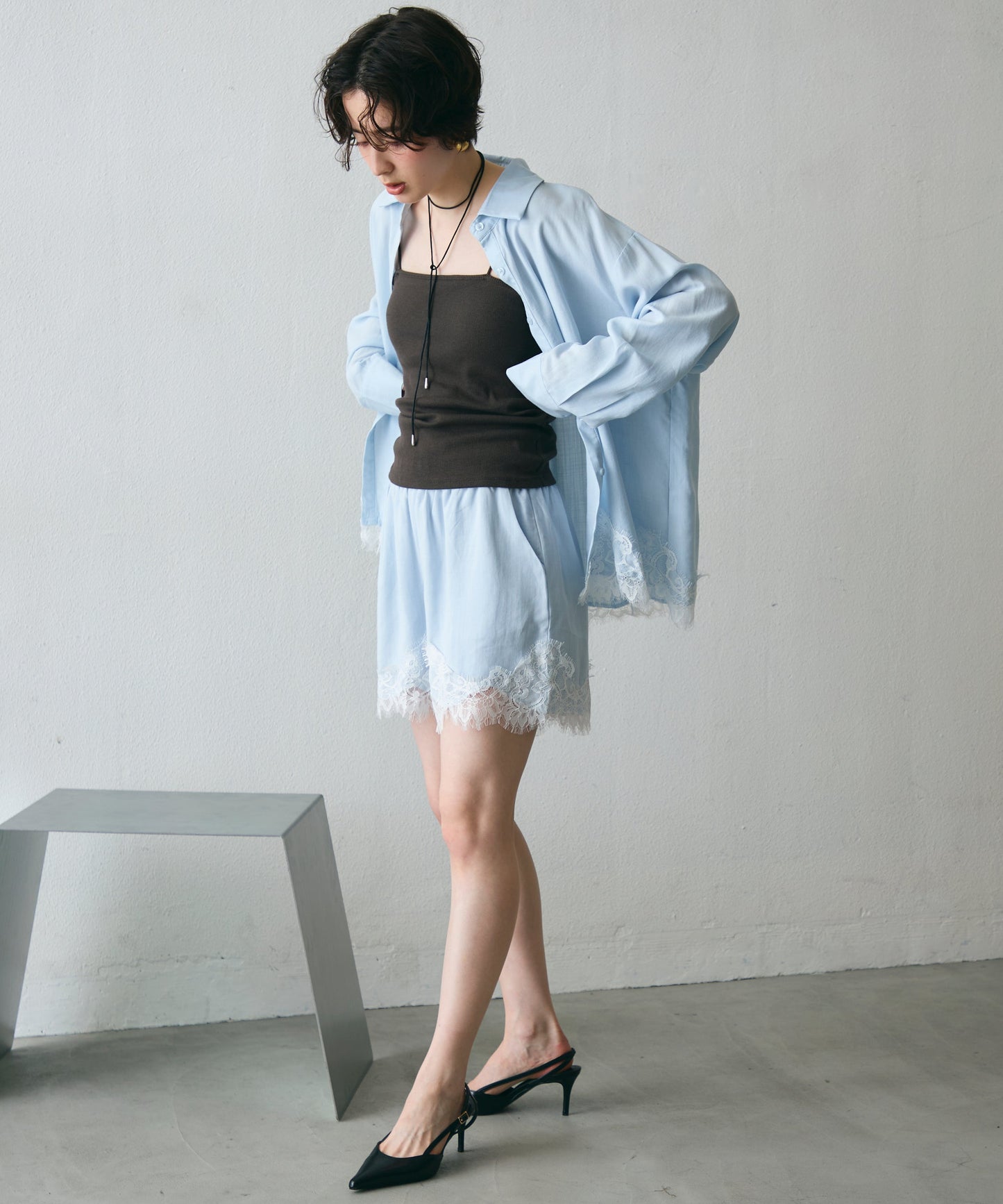 レースヘムシャツアンドショートパンツSETUP