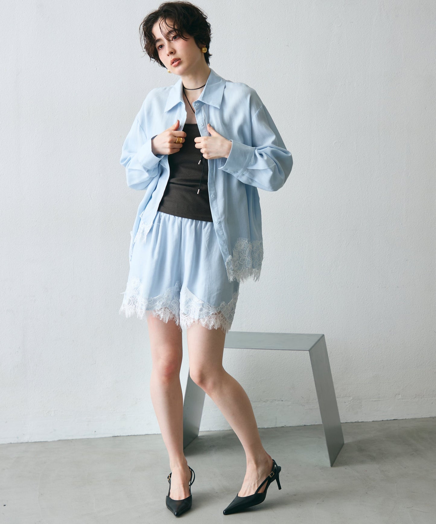 レースヘムシャツアンドショートパンツSETUP