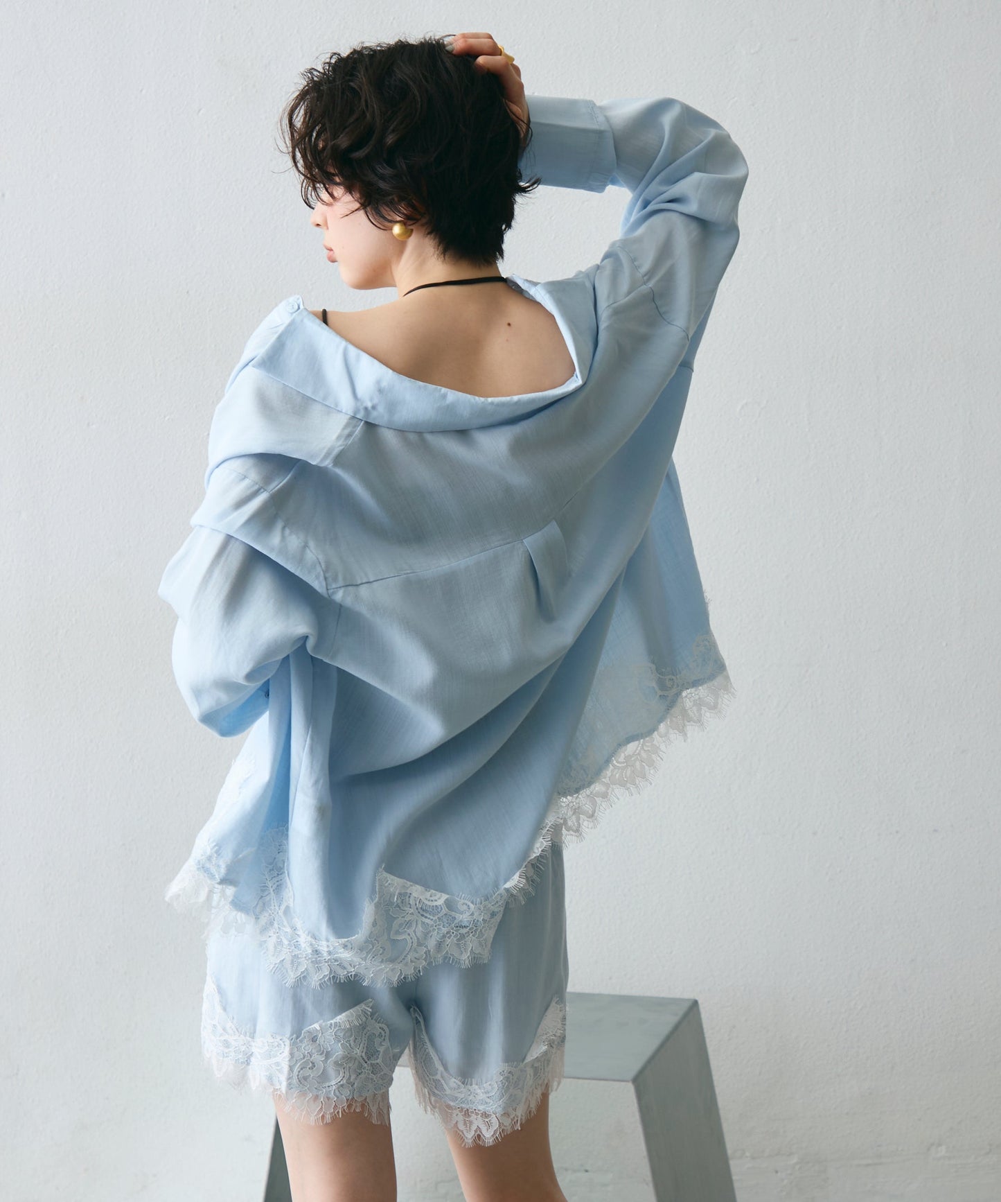 レースヘムシャツアンドショートパンツSETUP
