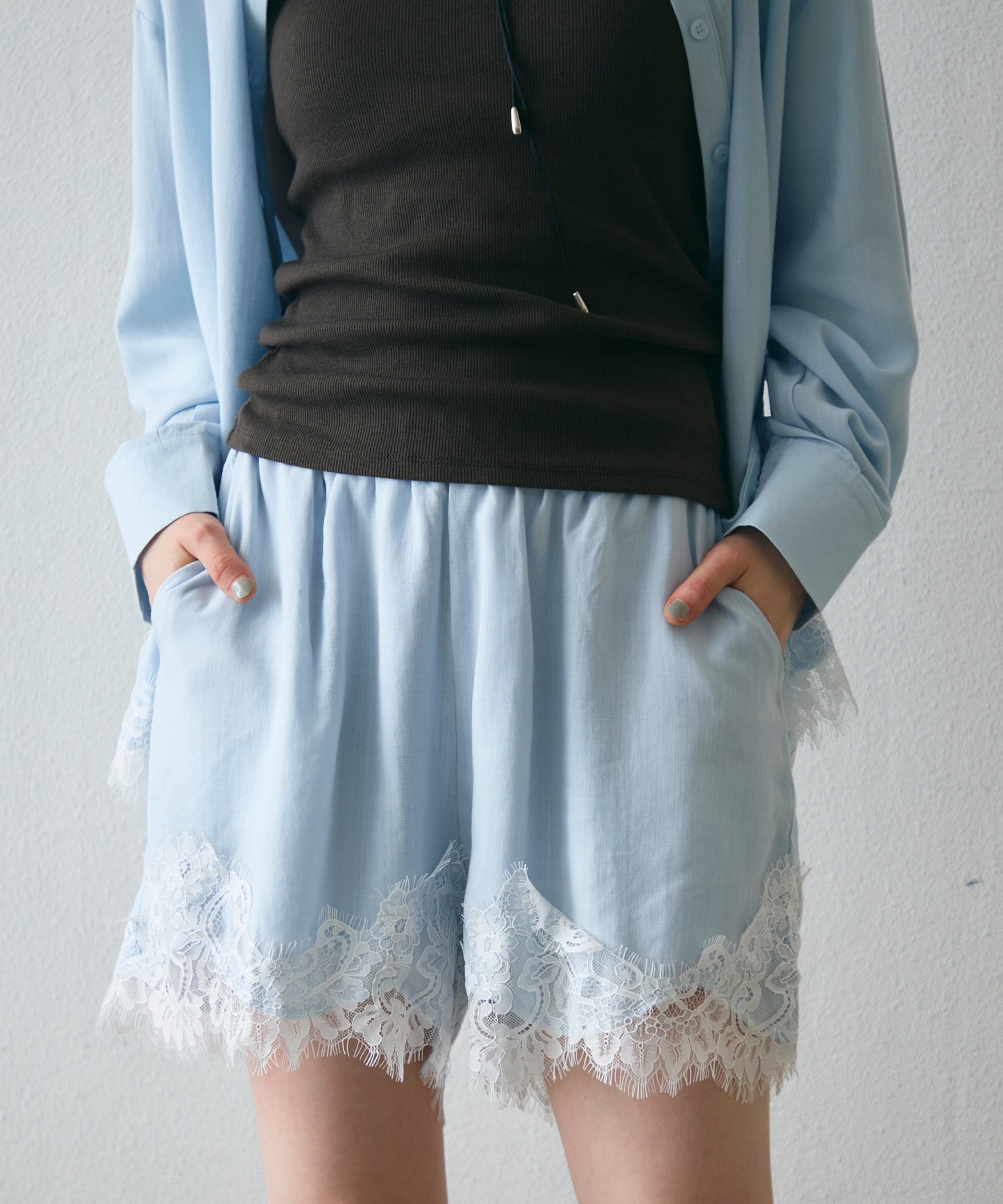 レースヘムシャツアンドショートパンツSETUP