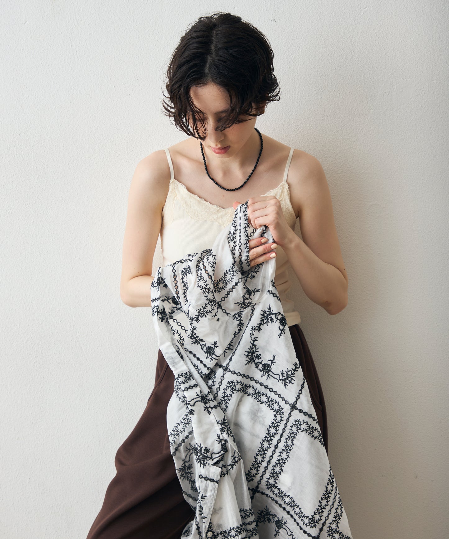 パッチワーク風刺繍半袖シャツジャケット
