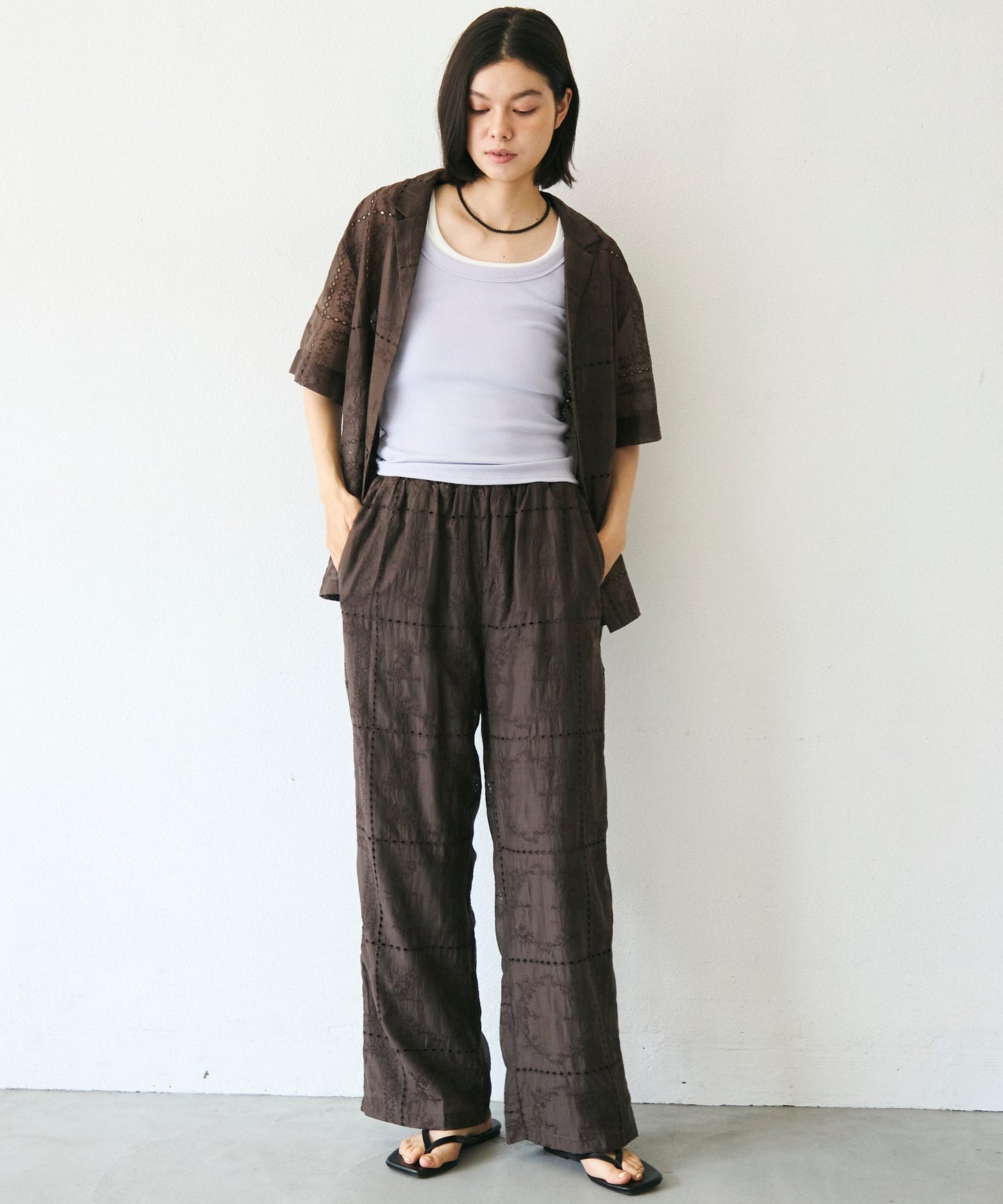 パッチワーク風刺繍半袖シャツジャケット