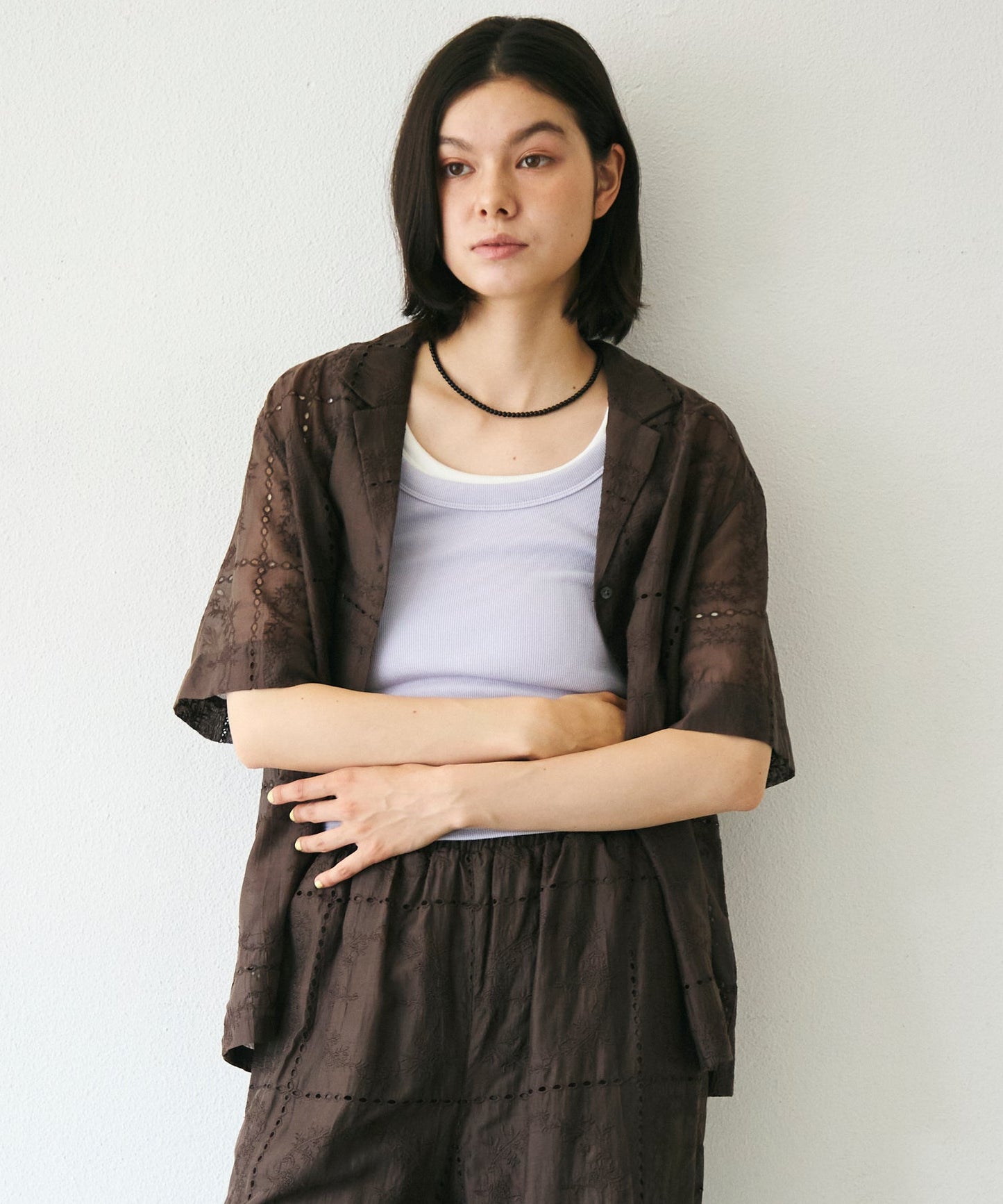 パッチワーク風刺繍半袖シャツジャケット