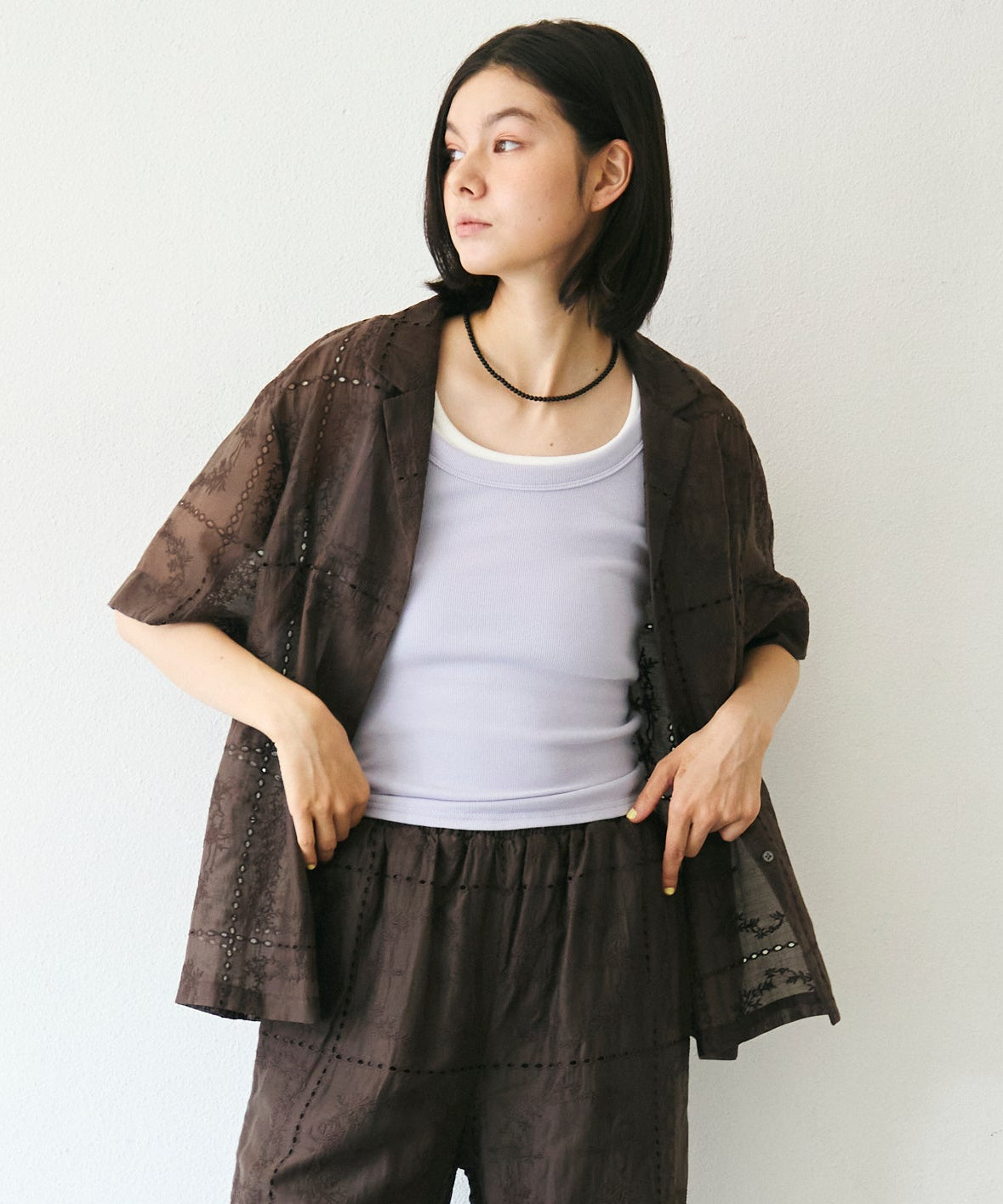 パッチワーク風刺繍半袖シャツジャケット