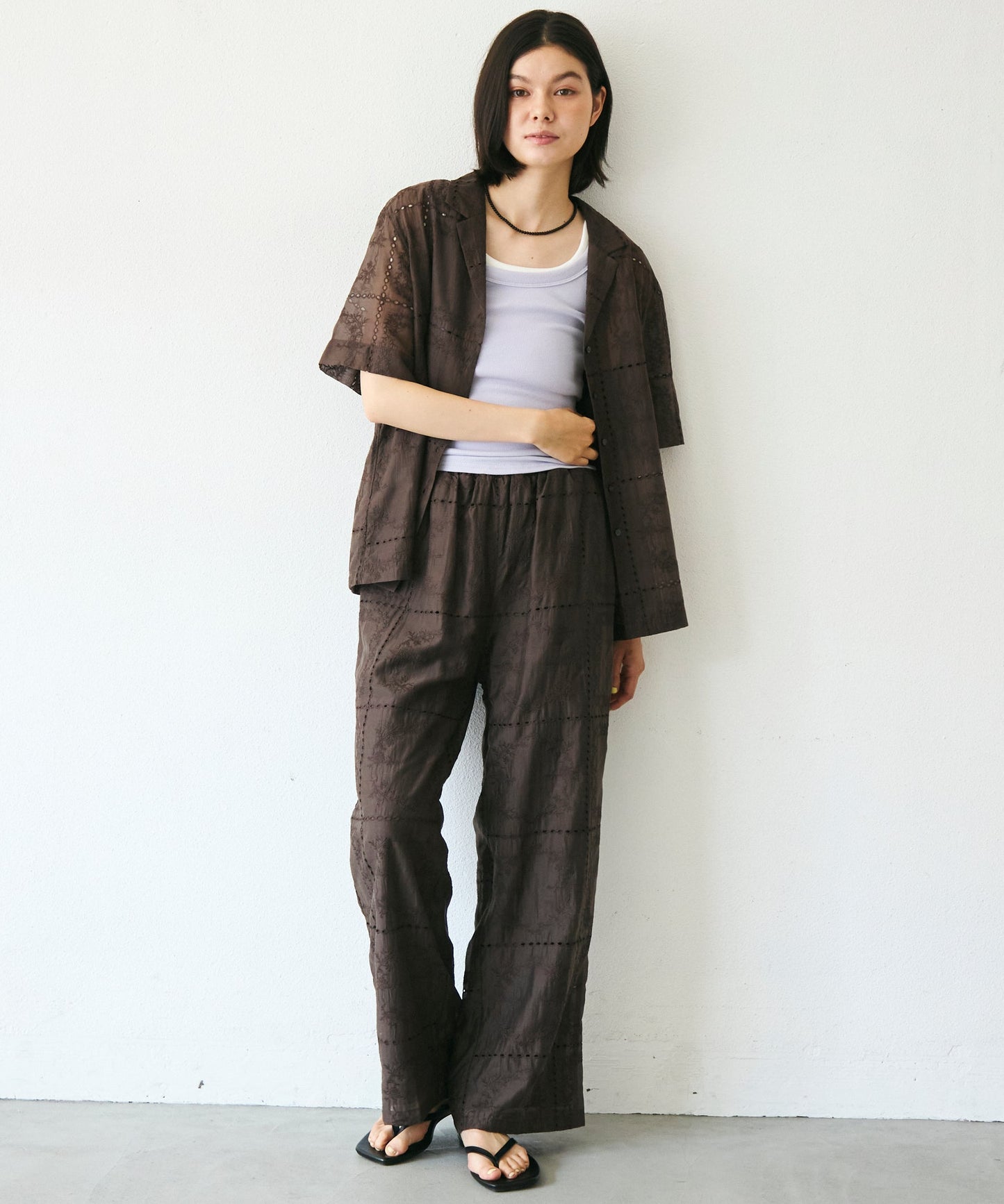 パッチワーク風刺繍半袖シャツジャケット
