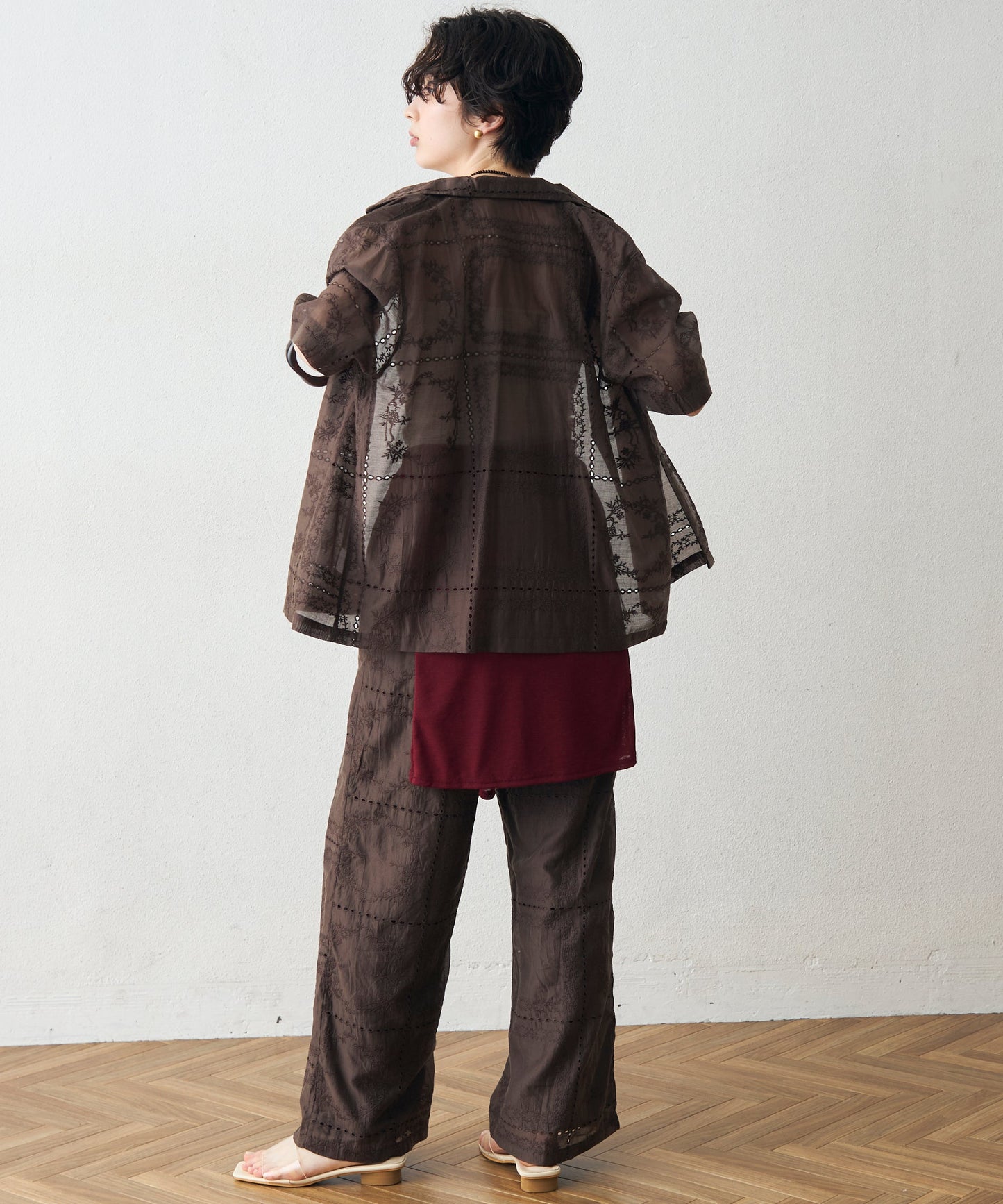 パッチワーク風刺繍半袖シャツジャケット