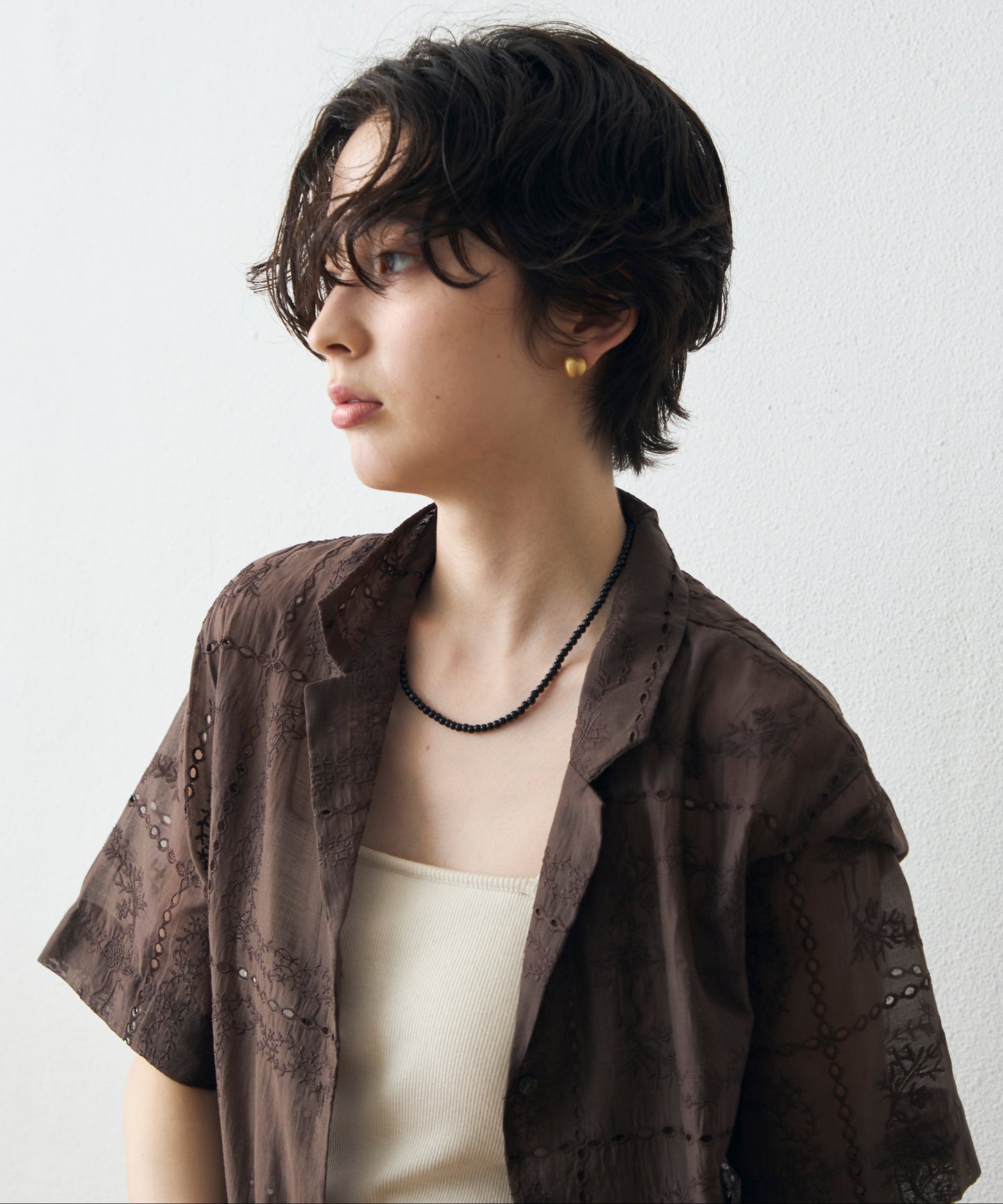 パッチワーク風刺繍半袖シャツジャケット
