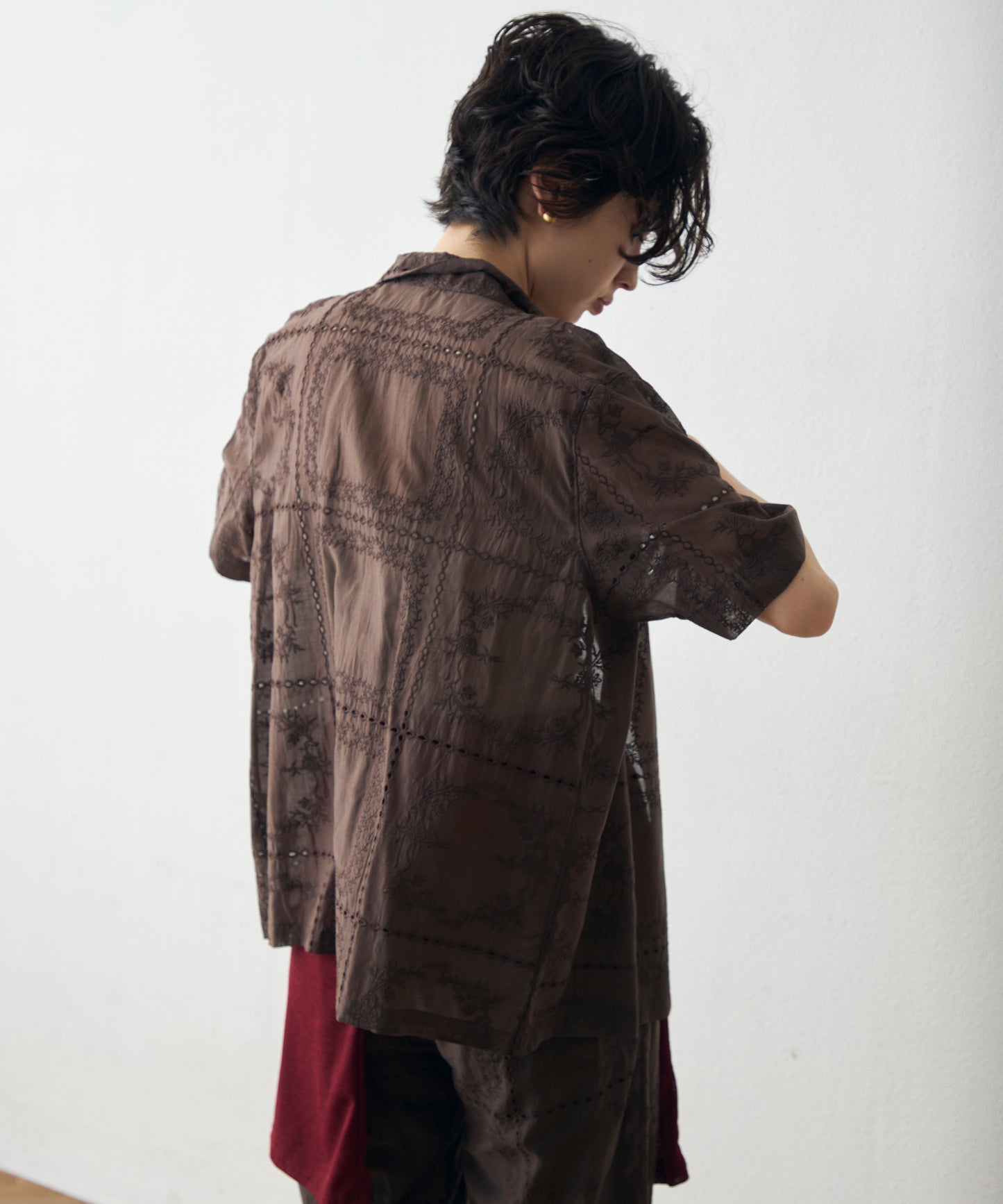 パッチワーク風刺繍半袖シャツジャケット