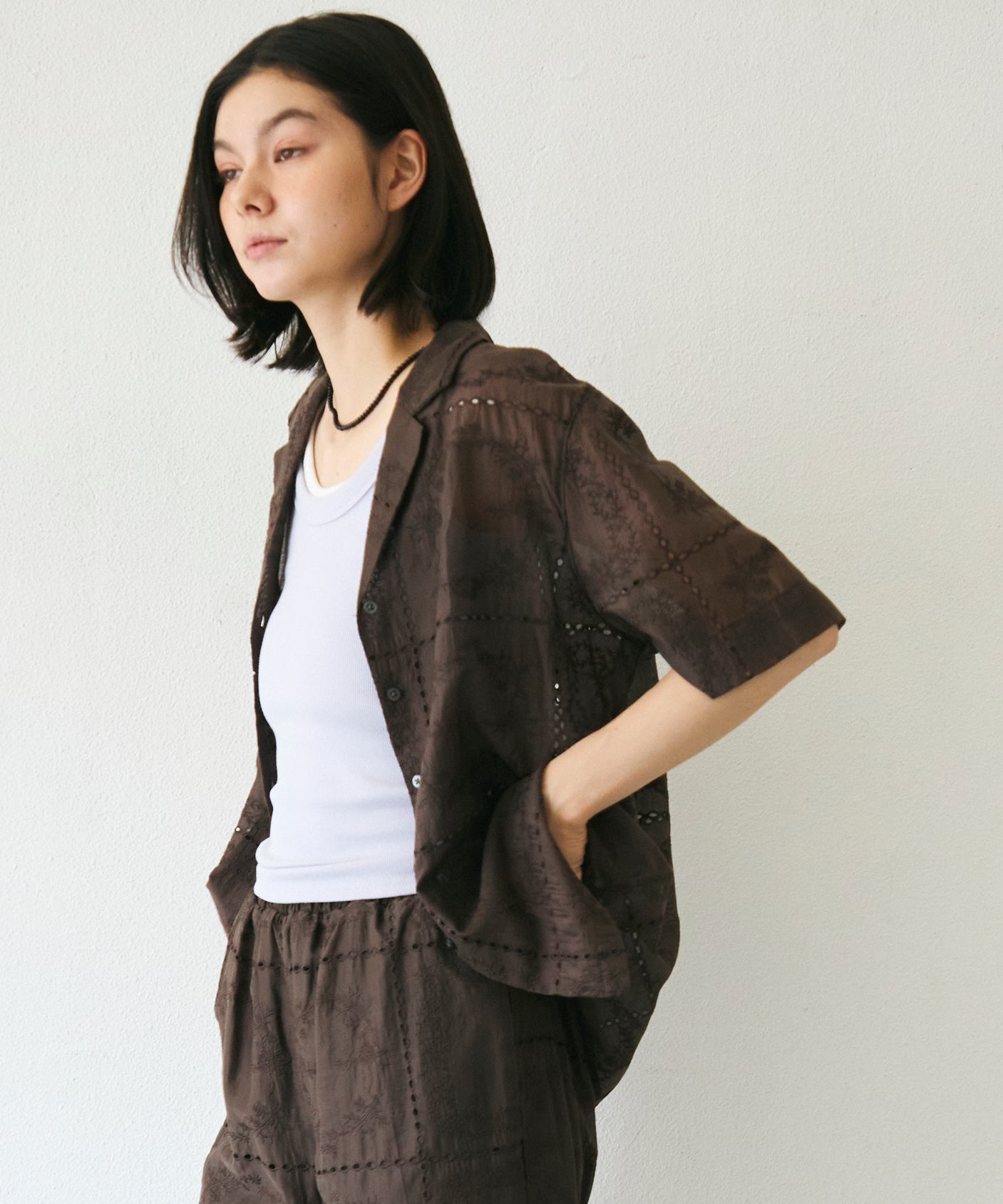 パッチワーク風刺繍半袖シャツジャケット