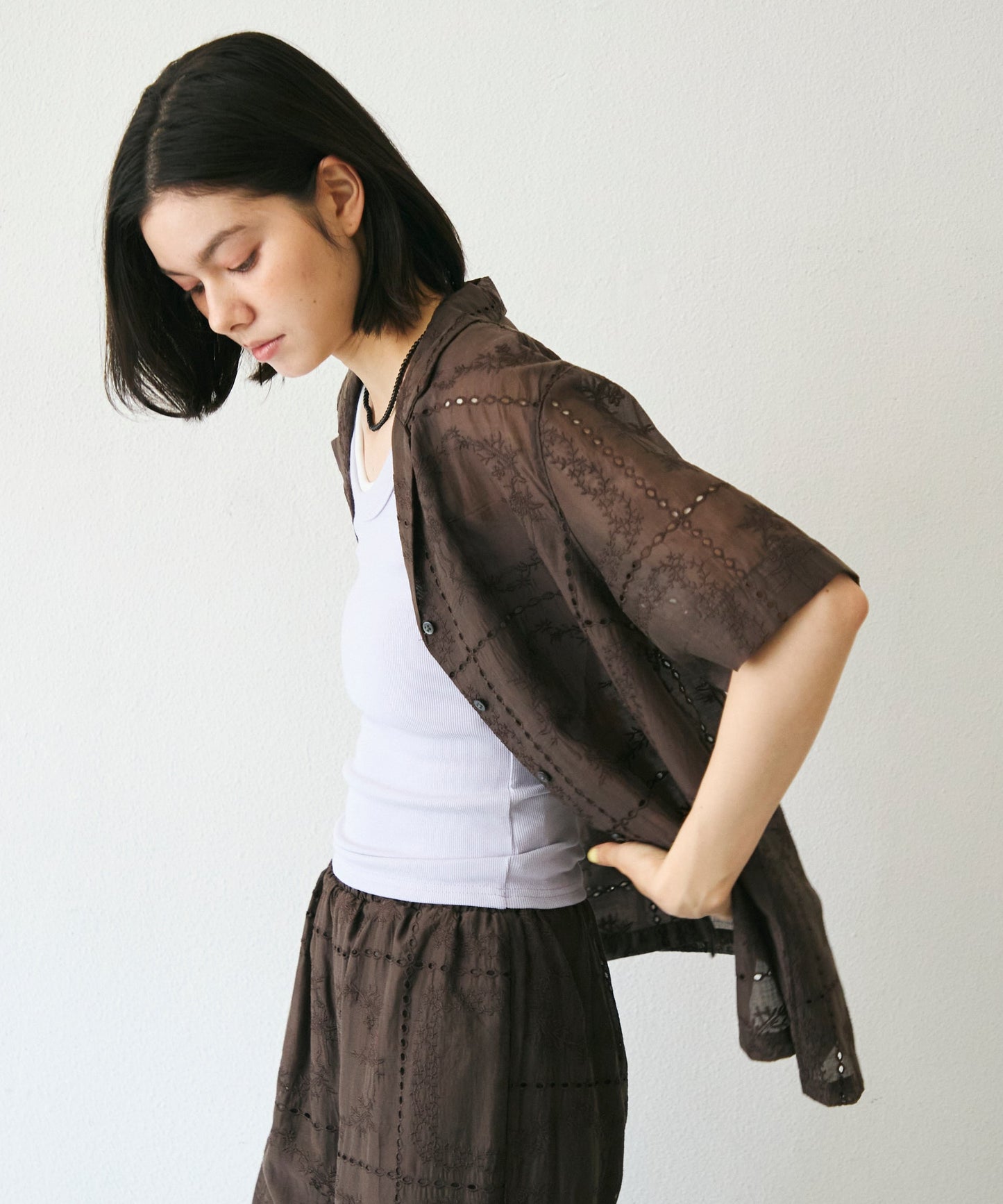 パッチワーク風刺繍半袖シャツジャケット
