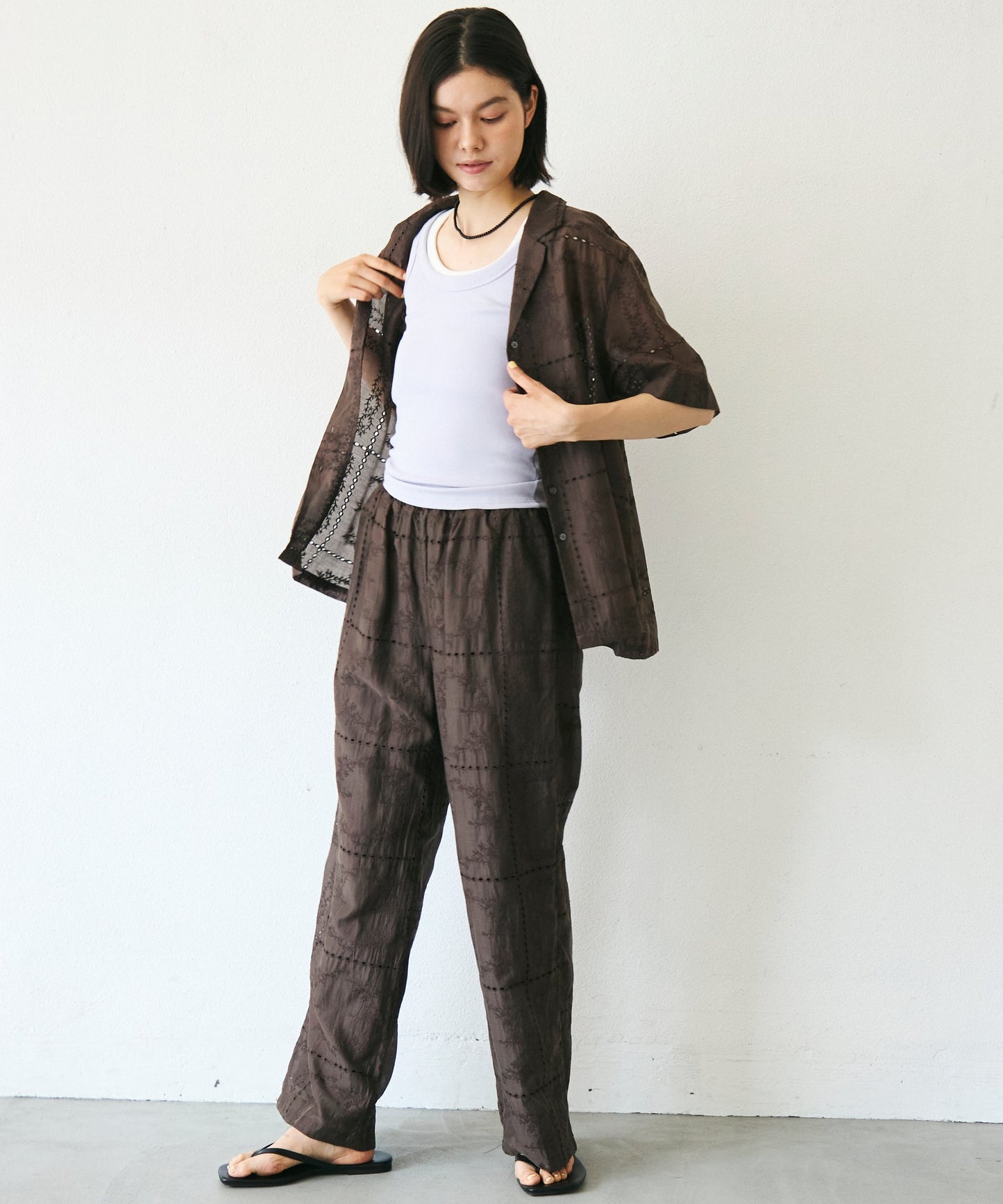 パッチワーク風刺繍半袖シャツジャケット