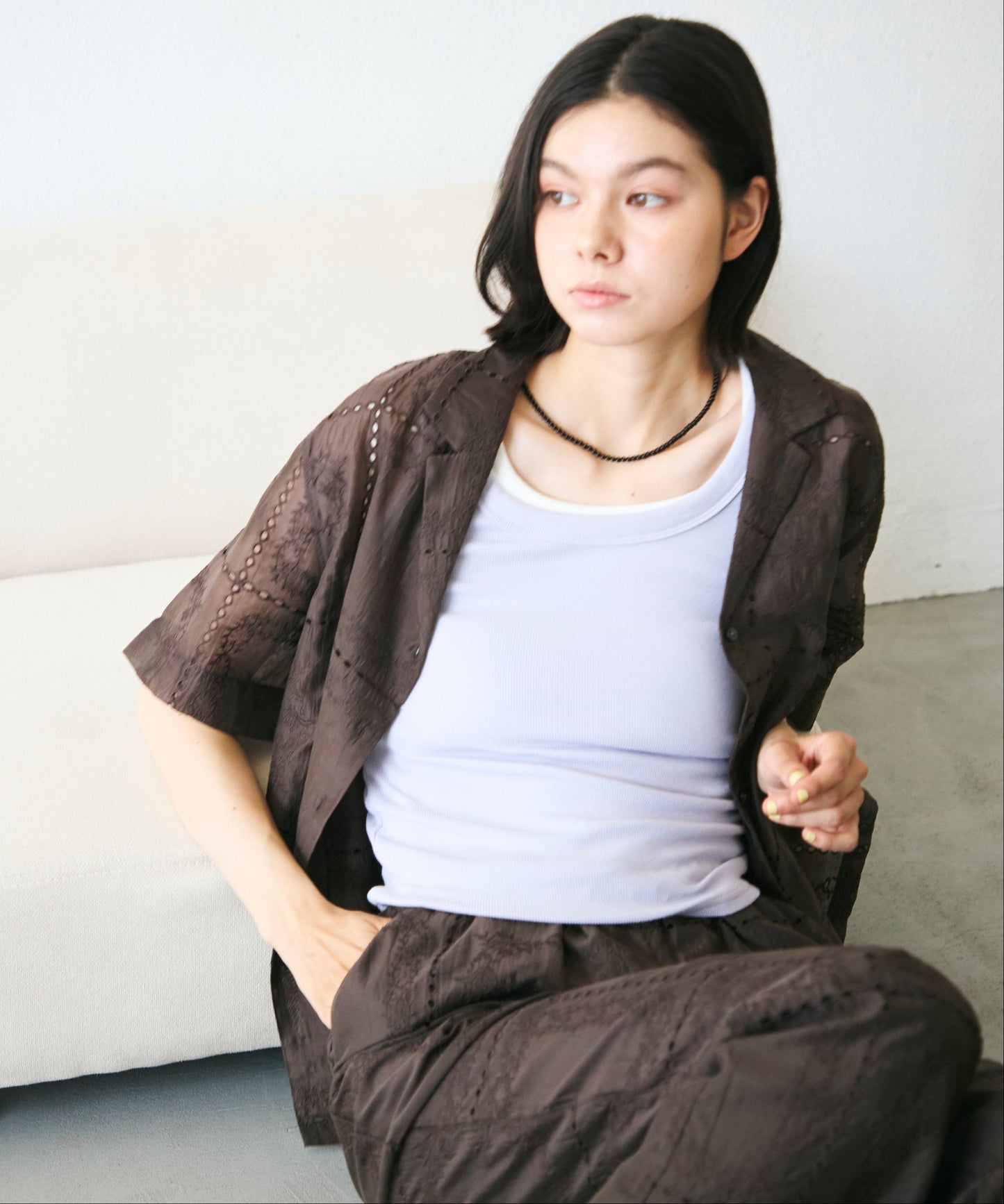 パッチワーク風刺繍半袖シャツジャケット