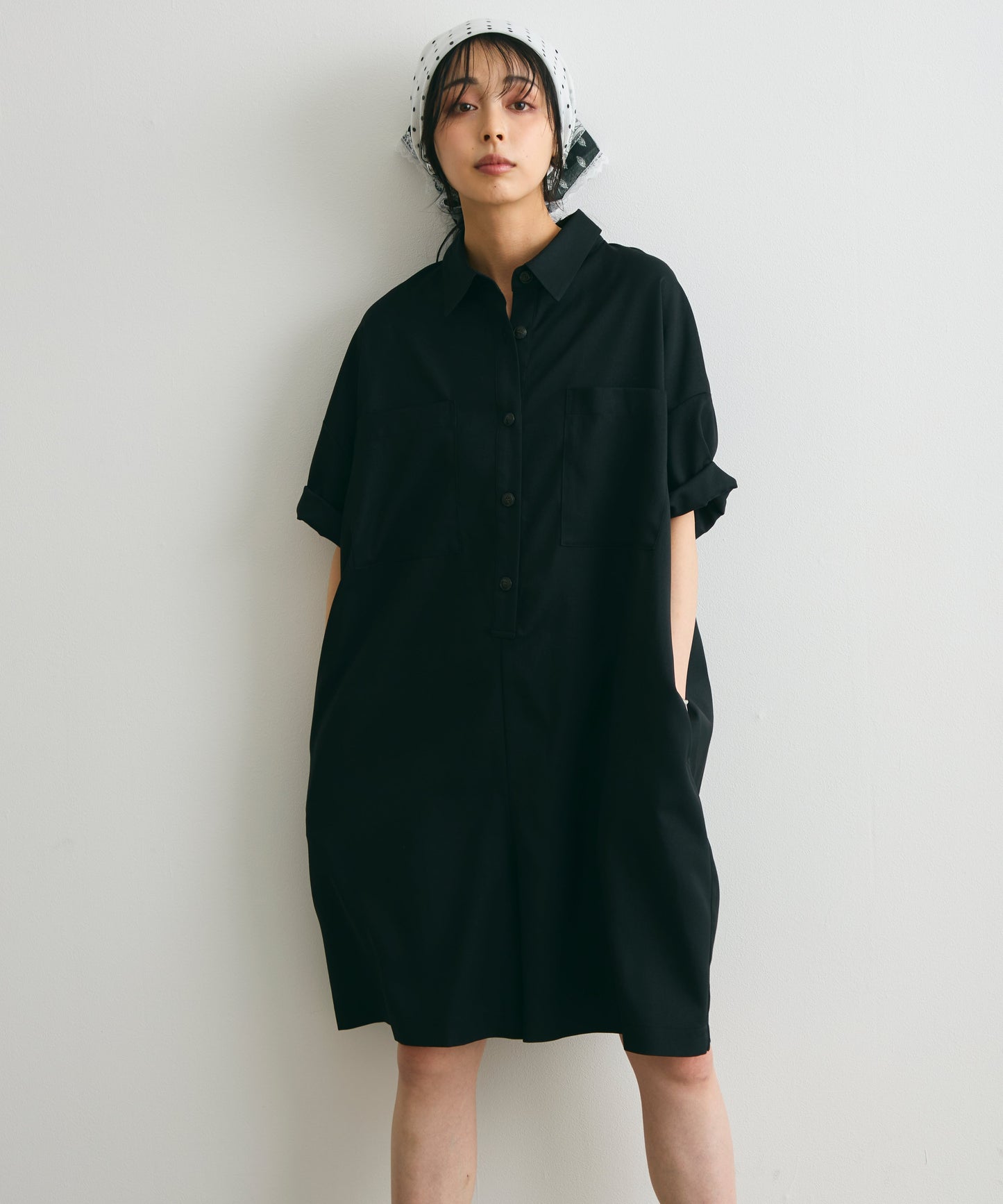 ウエストベルト付きショート丈オールインワン