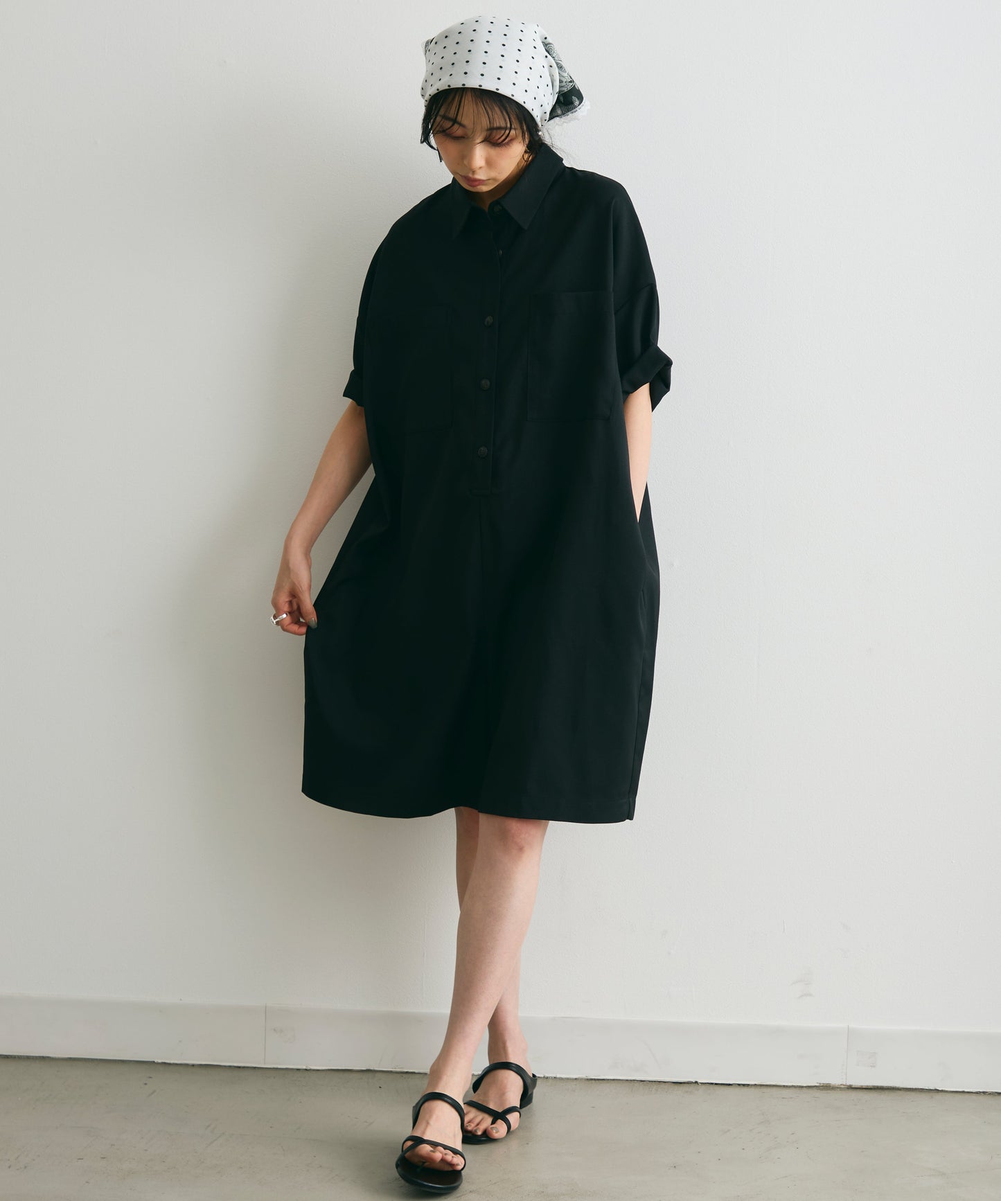 ウエストベルト付きショート丈オールインワン