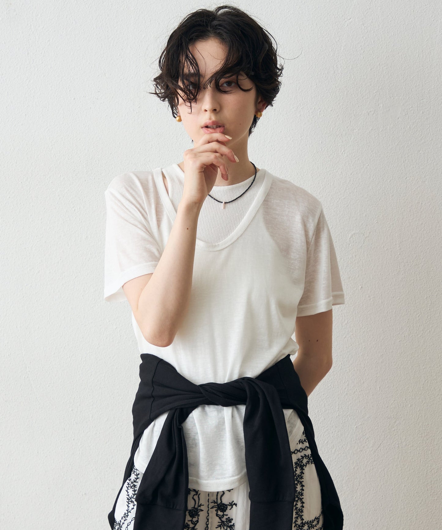 シアーディープラウンドTシャツ