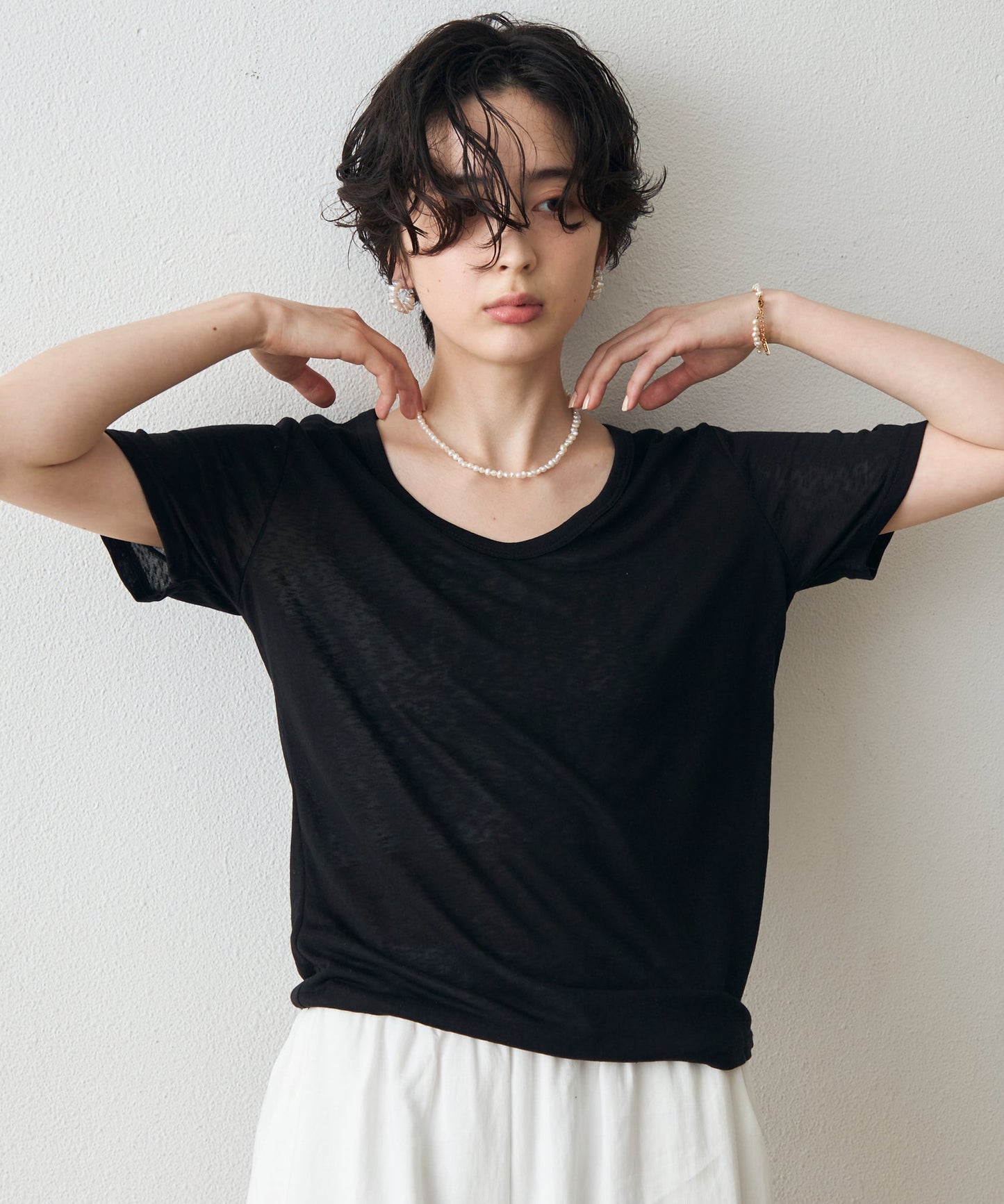 シアーディープラウンドTシャツ