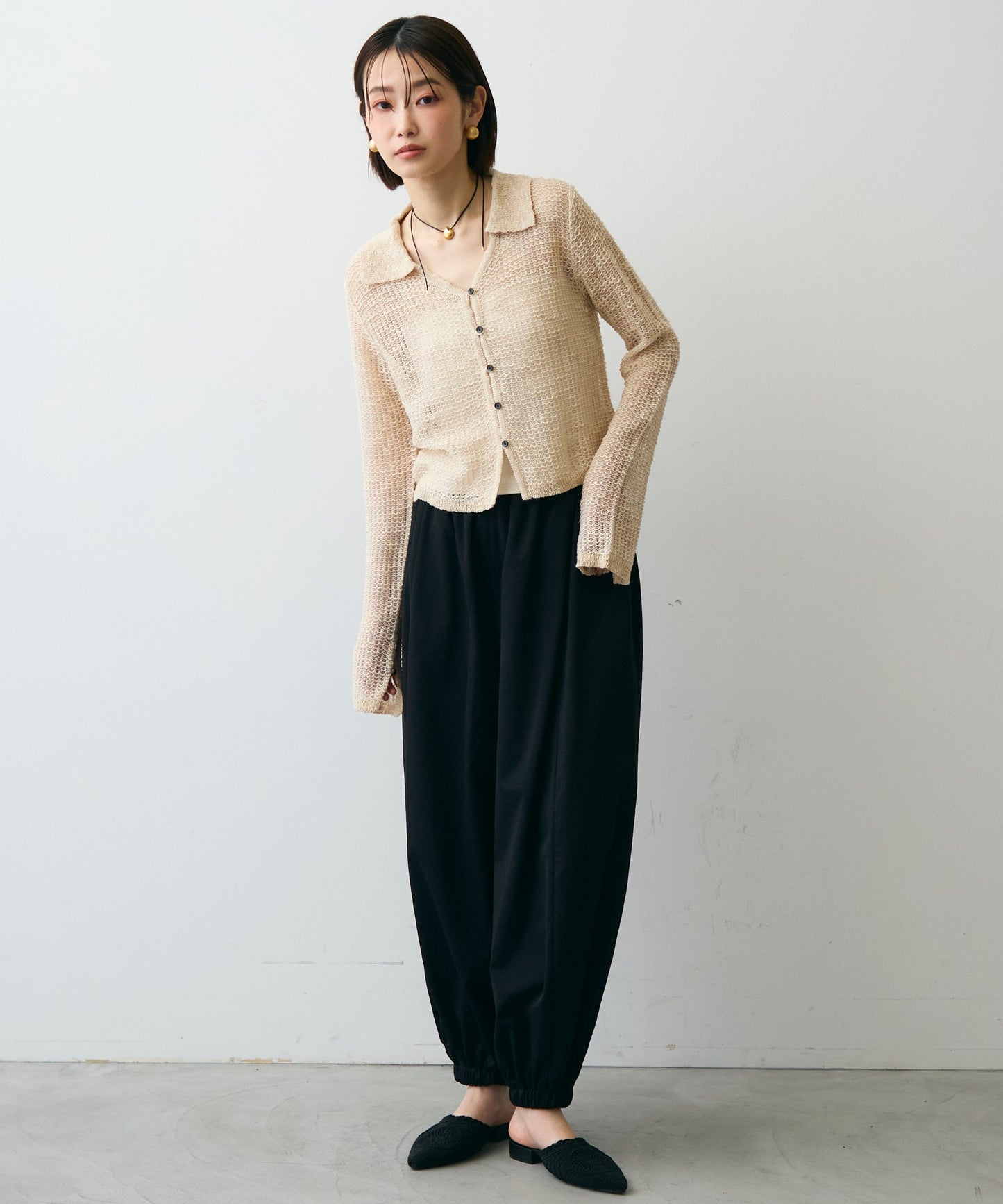 ジャガード裏使い衿付きカーディガン