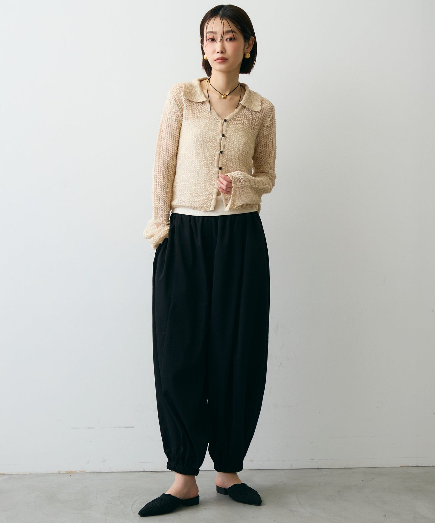 ジャガード裏使い衿付きカーディガン