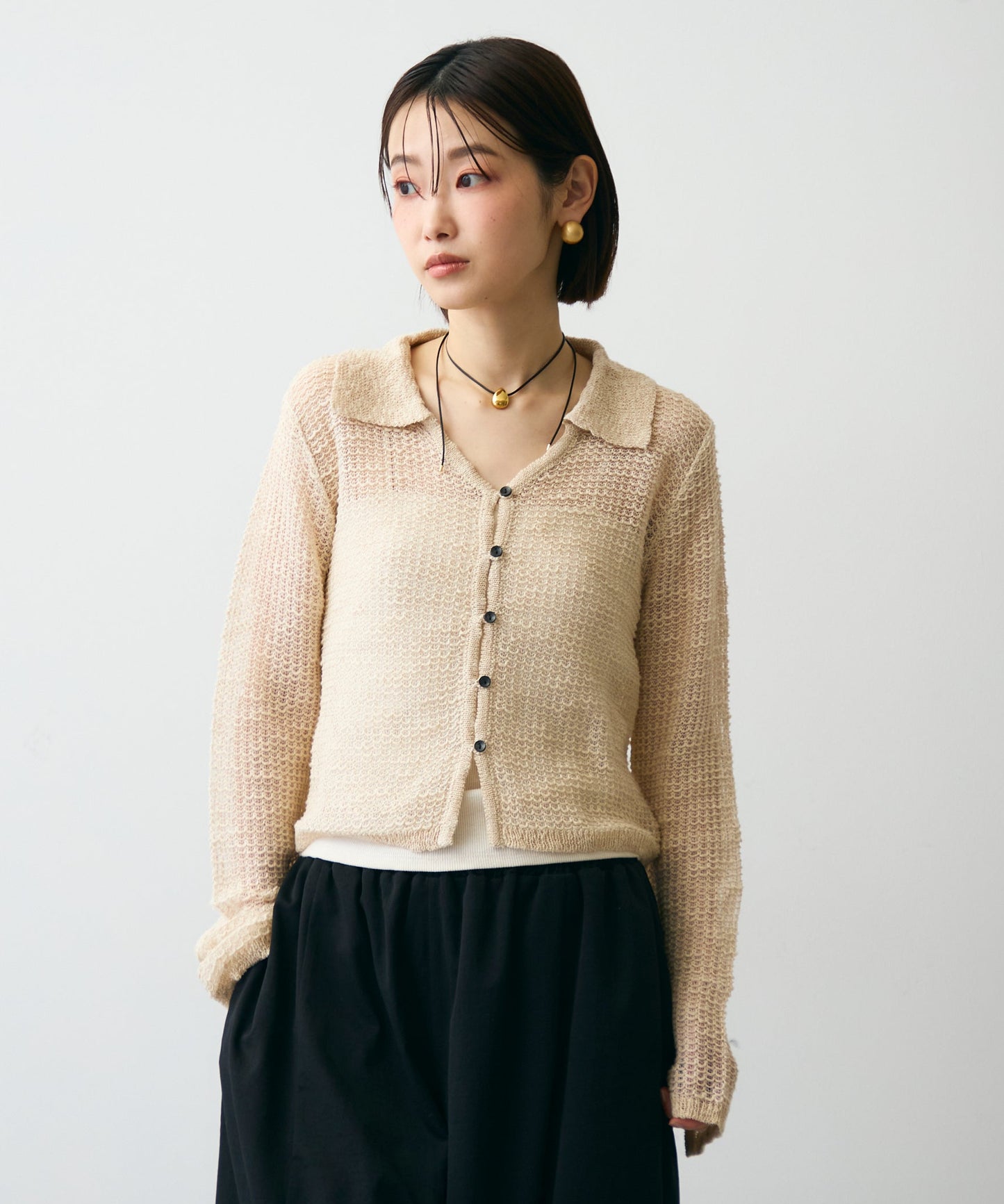ジャガード裏使い衿付きカーディガン