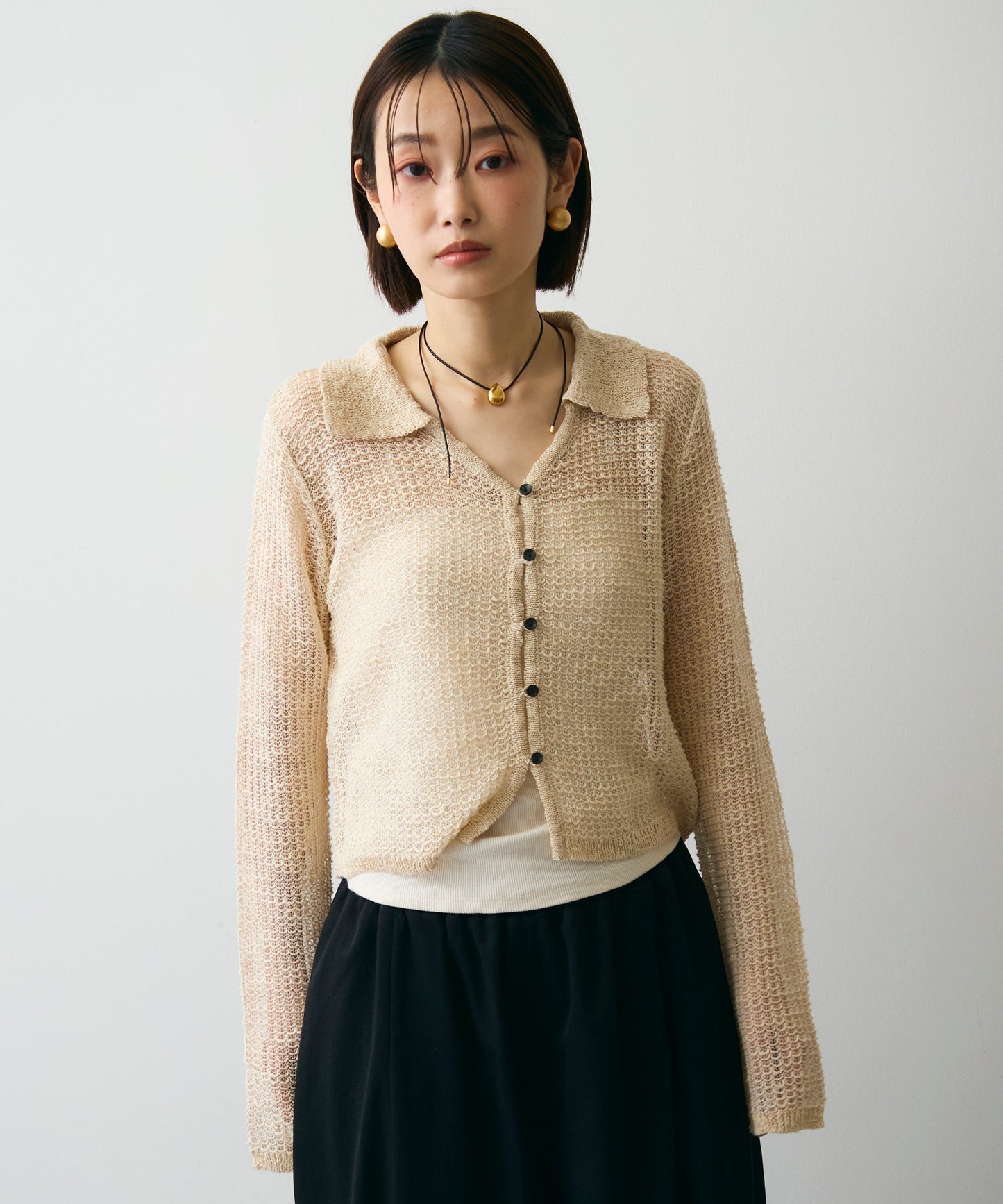 ジャガード裏使い衿付きカーディガン