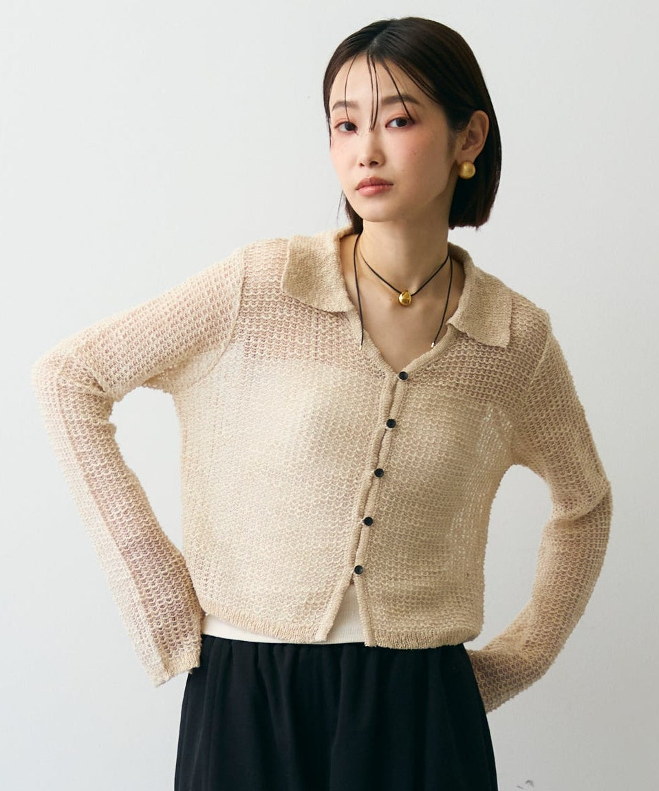 ジャガード裏使い衿付きカーディガン