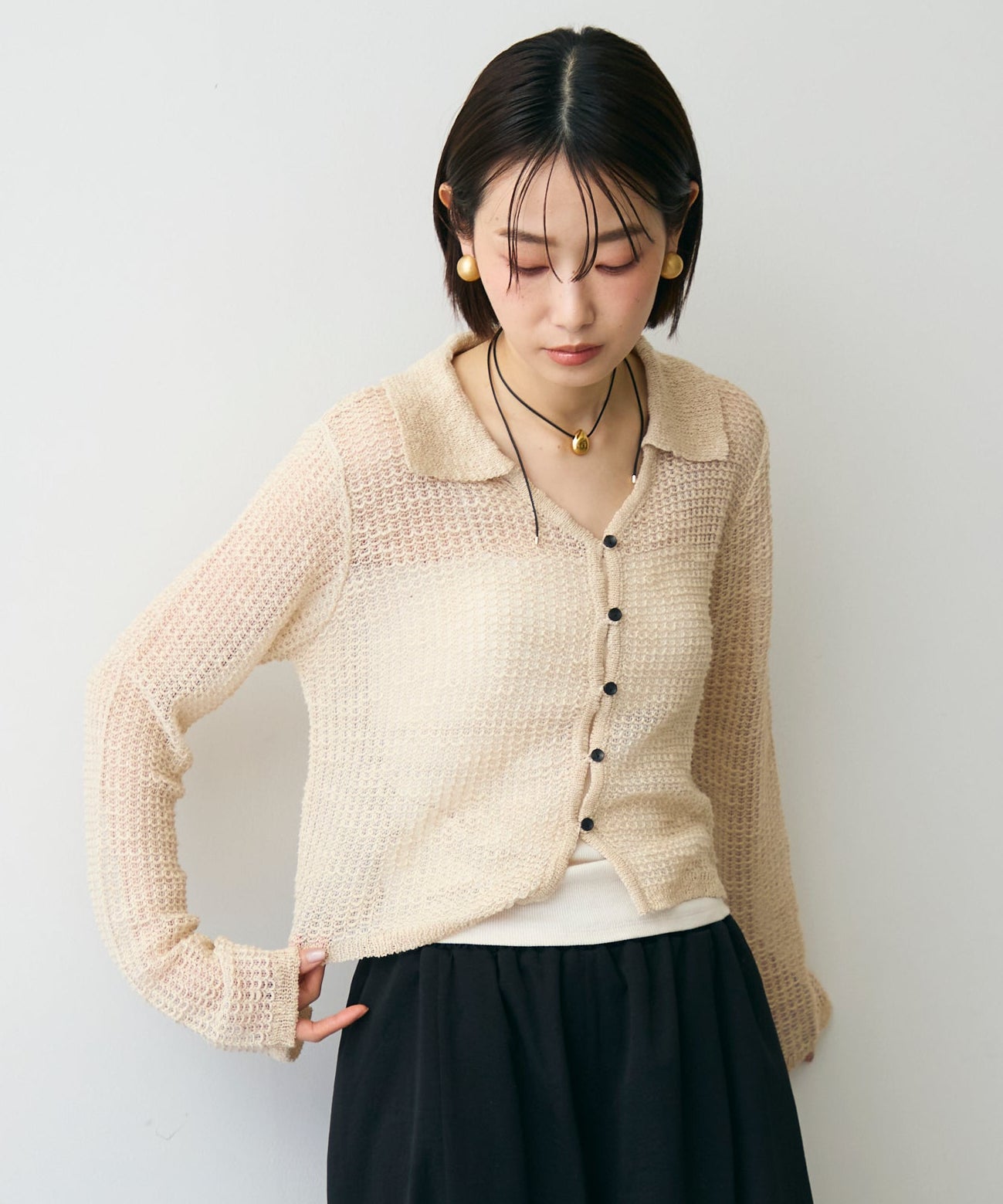 ジャガード裏使い衿付きカーディガン
