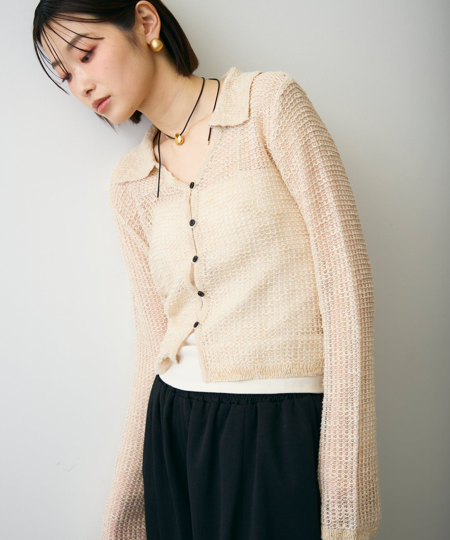 ジャガード裏使い衿付きカーディガン