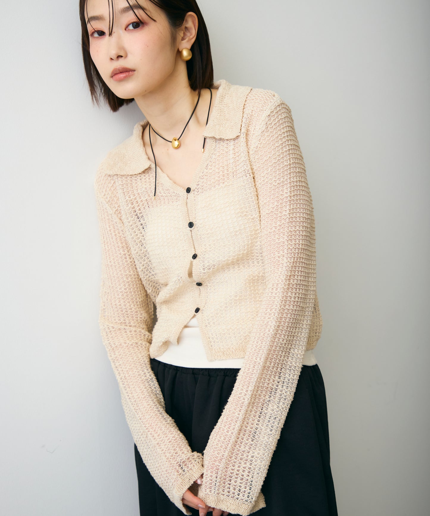 ジャガード裏使い衿付きカーディガン