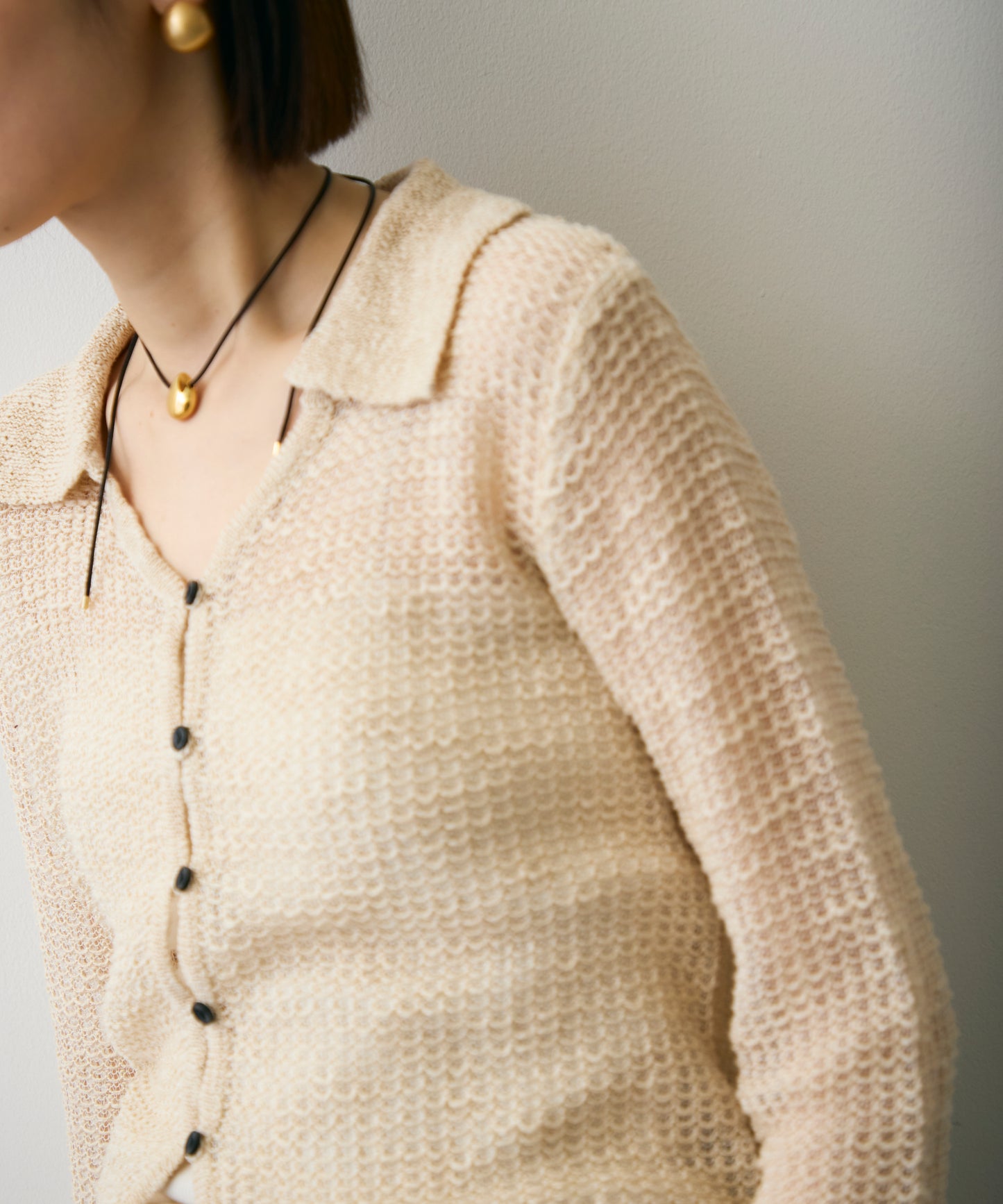 ジャガード裏使い衿付きカーディガン