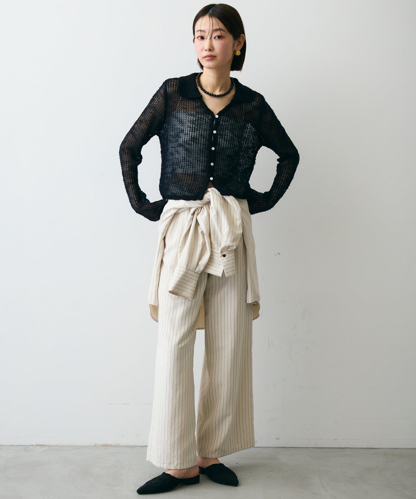 ジャガード裏使い衿付きカーディガン