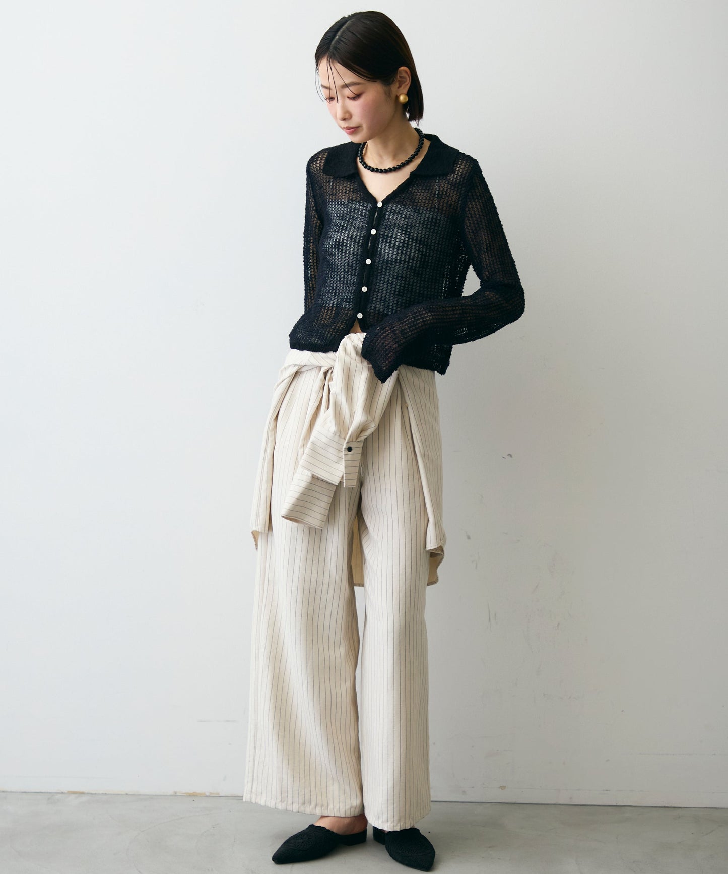 ジャガード裏使い衿付きカーディガン