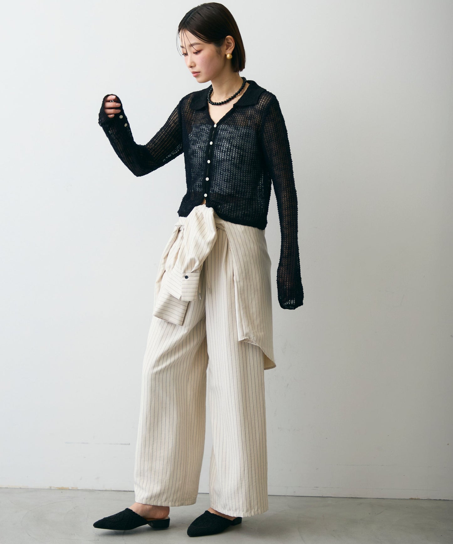 ジャガード裏使い衿付きカーディガン