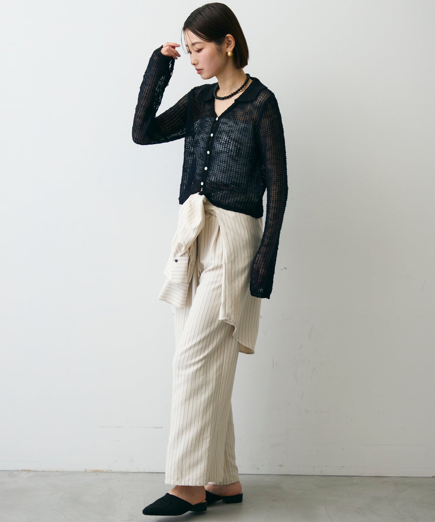 ジャガード裏使い衿付きカーディガン