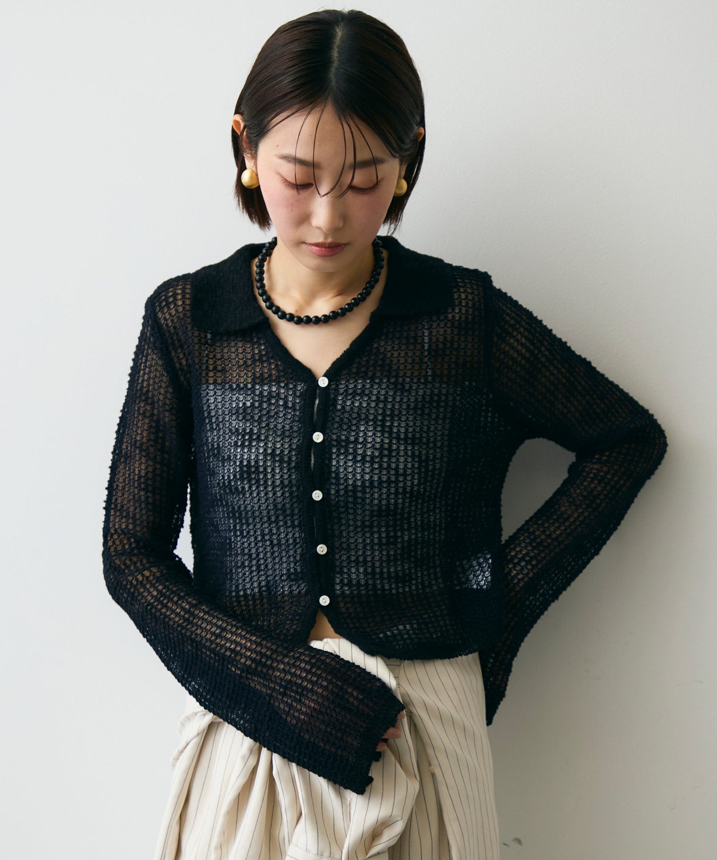 ジャガード裏使い衿付きカーディガン