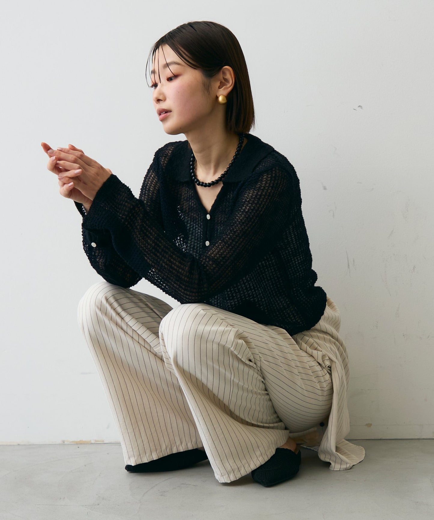 ジャガード裏使い衿付きカーディガン