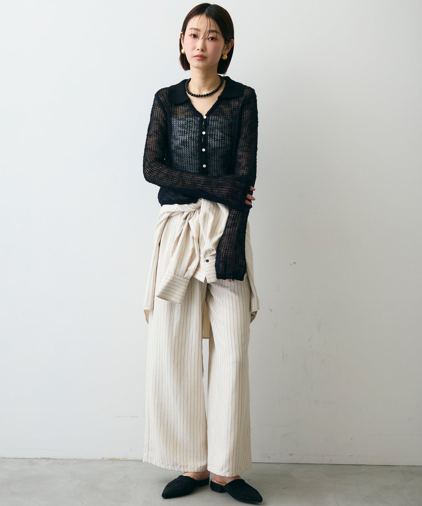 ジャガード裏使い衿付きカーディガン